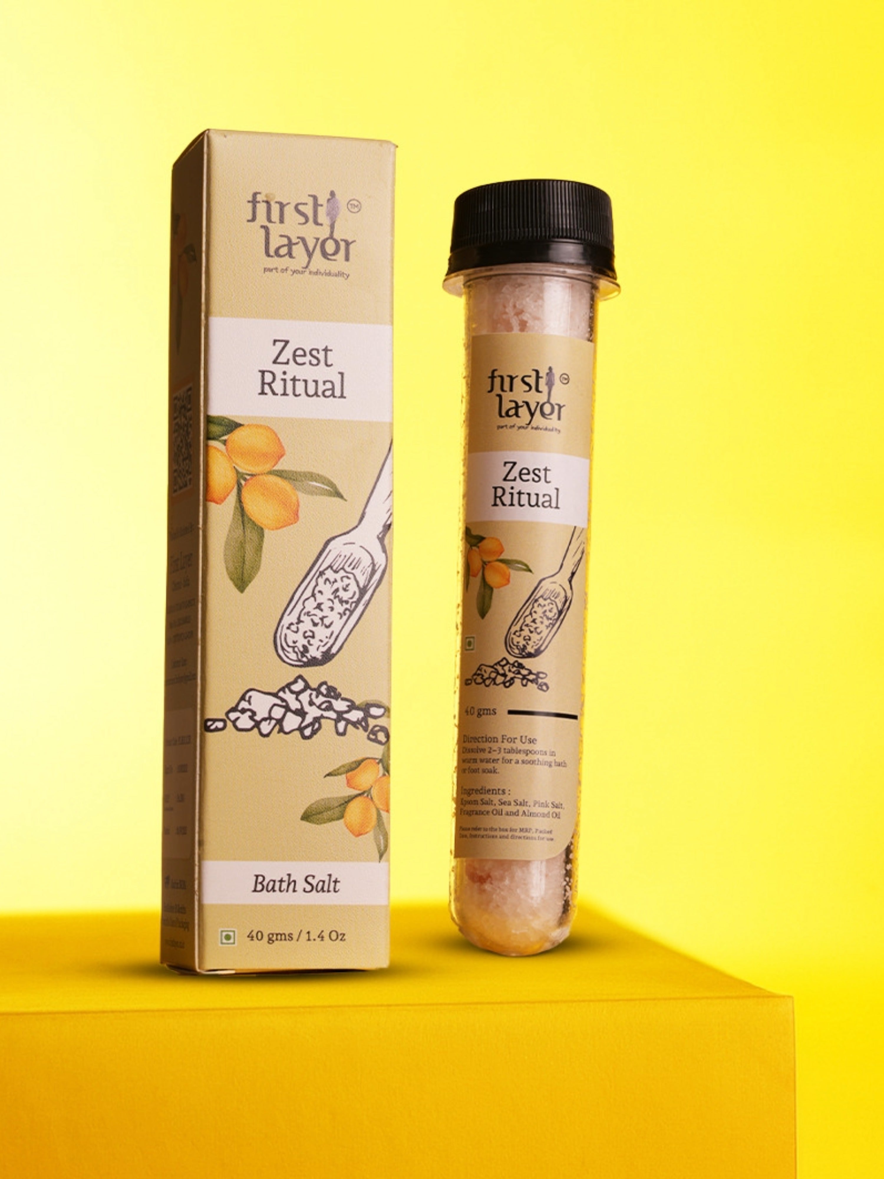 FIRSTLAYER Bathing Essentials Premium Bath Salt | Deep Relaxation, Skin Nourishing, Cleansing & Refreshing Spa Bath Experience | Zest Ritual