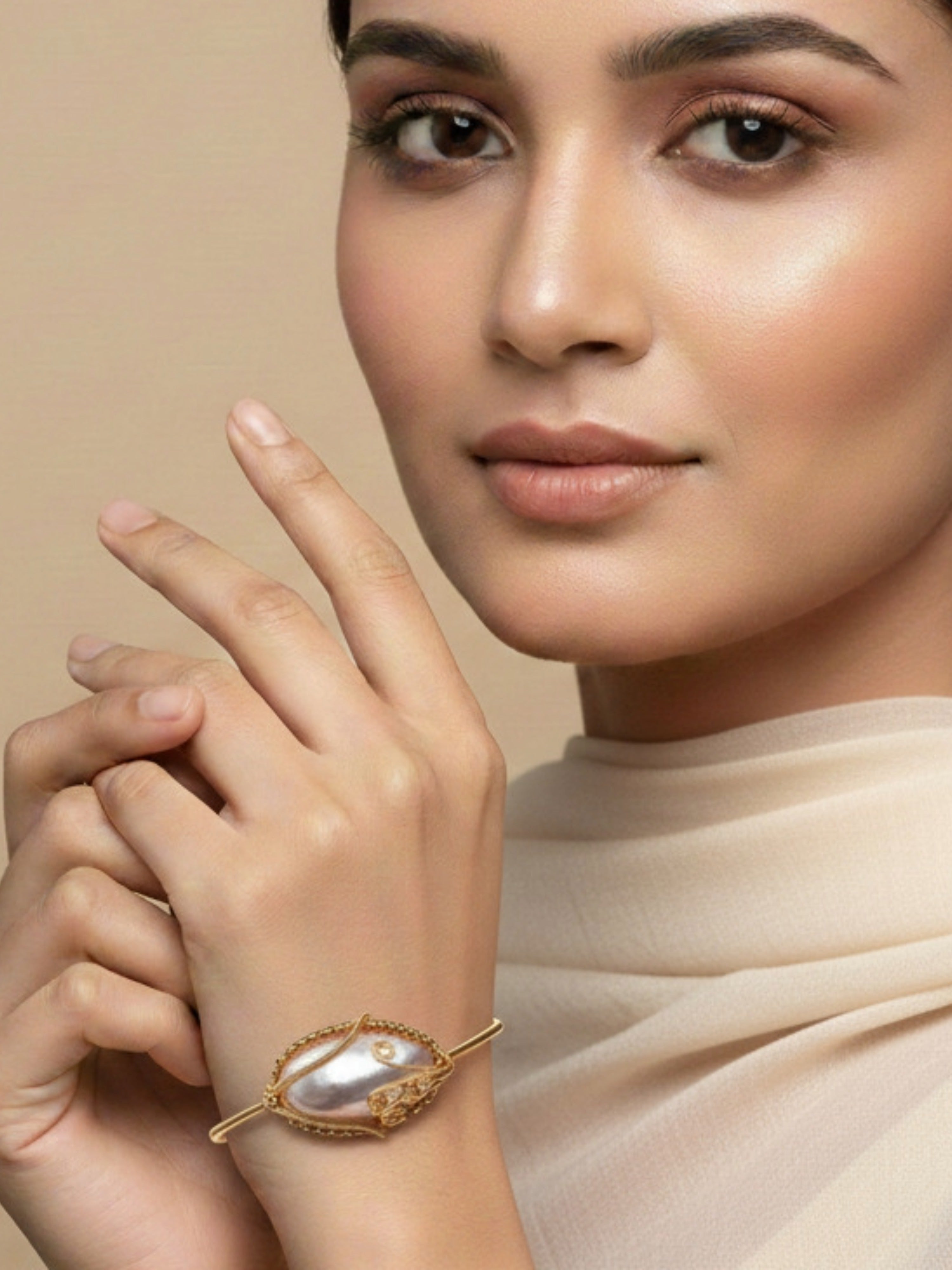 Nature Admire Pearl Bracelet | Gold Tone Statement Jewelry