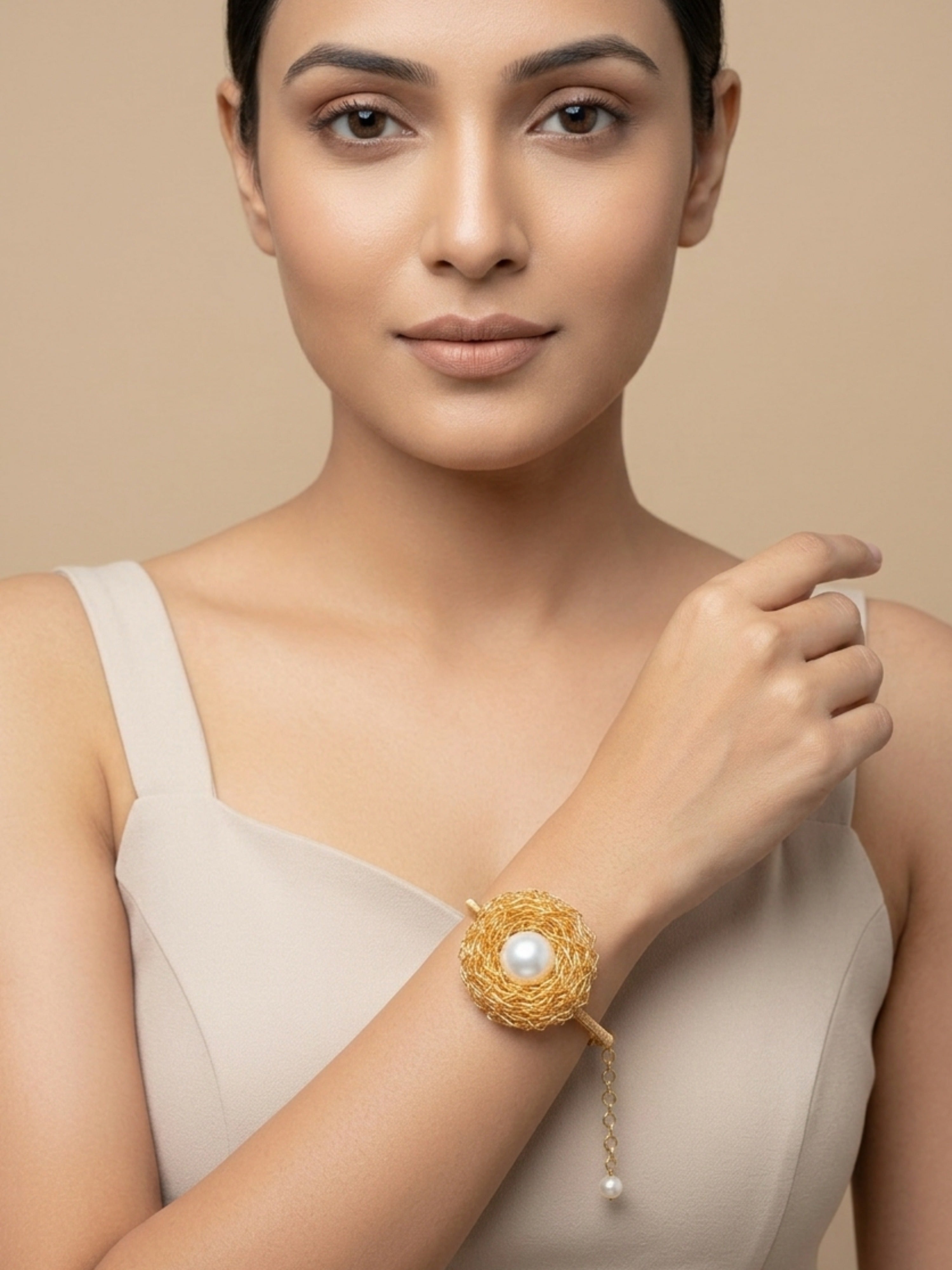 Baroque Pearl Nest Bracelet | Gold Tone Statement Jewelry