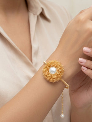 Baroque Pearl Nest Bracelet | Gold Tone Statement Jewelry