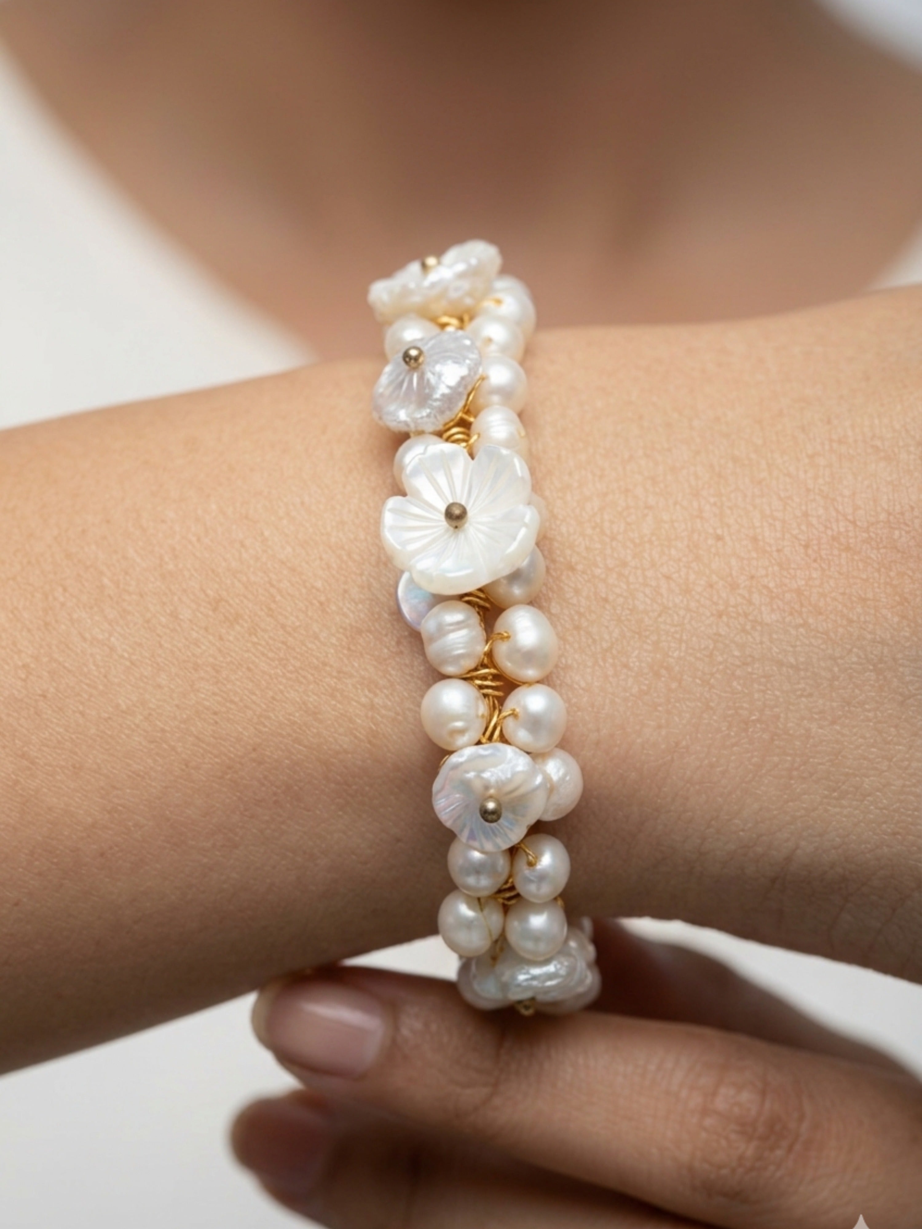 Floral Pearl Bracelet | Gold Tone Special Occasion Jewelry