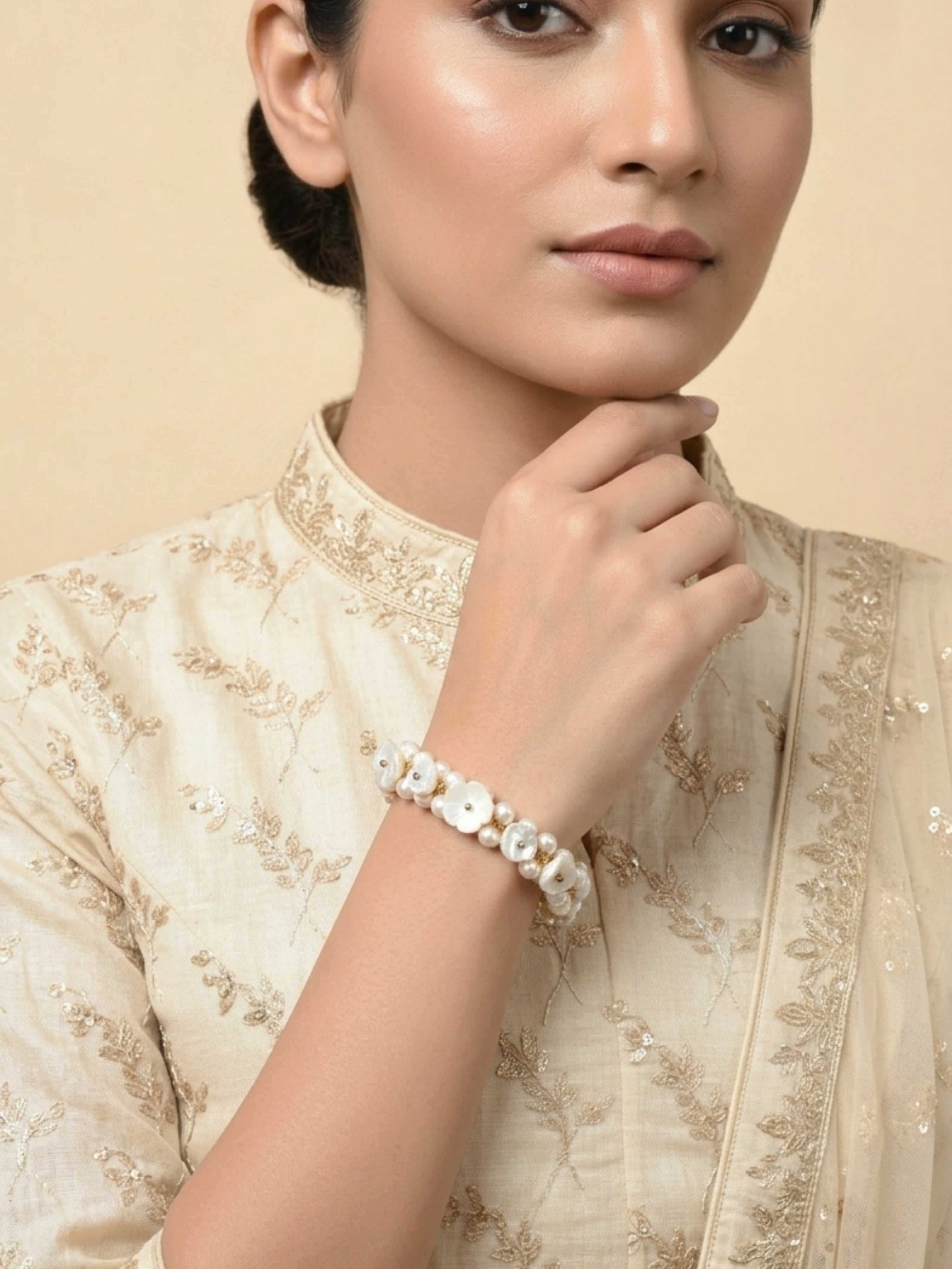 Floral Pearl Bracelet | Gold Tone Special Occasion Jewelry