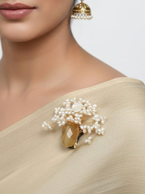 Elegant Statement Jewellery Agate & Pearl Brooch