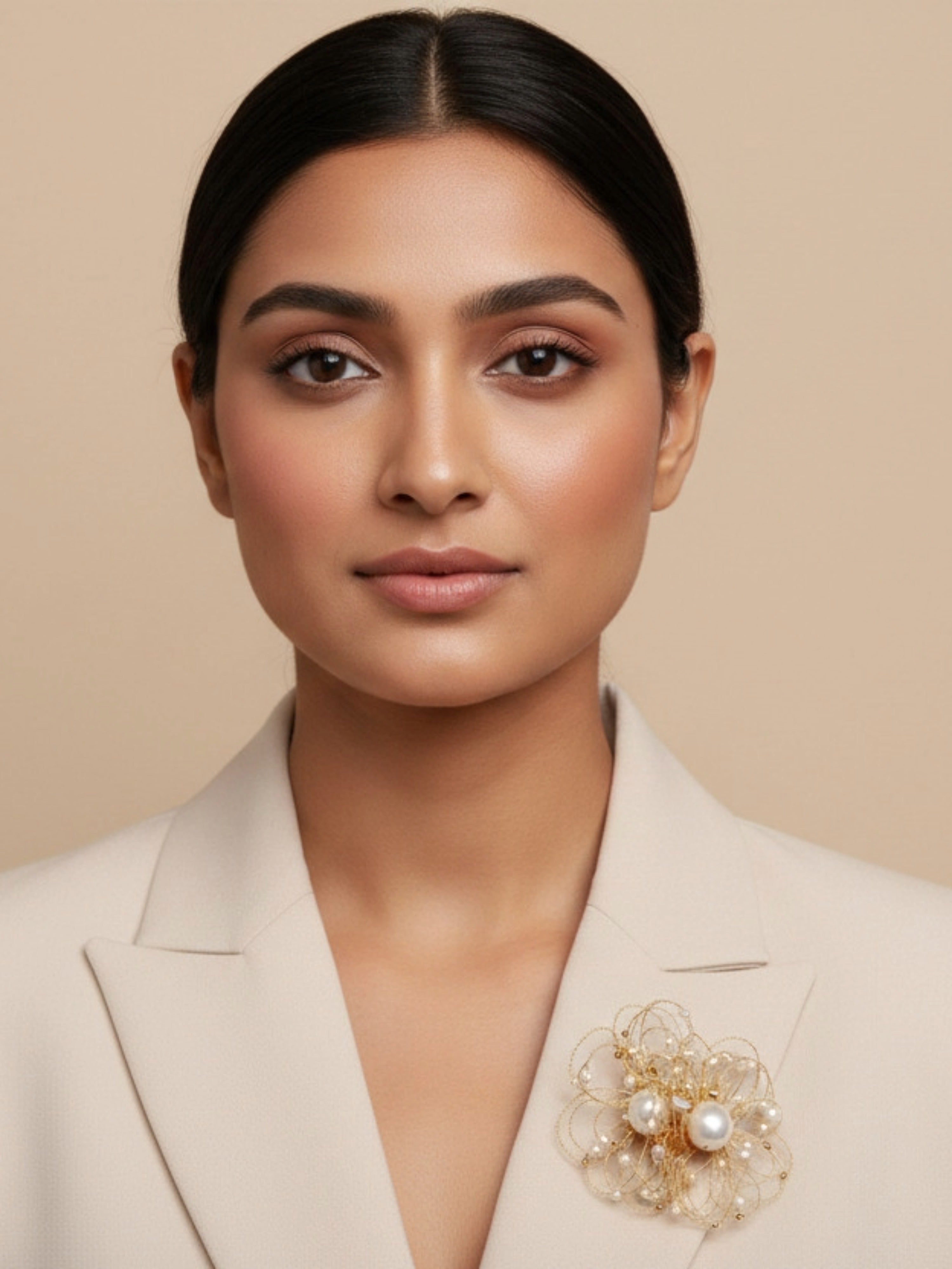Modern Statement Jewellery Floral Pearl Brooch – Gold-Tone Handcrafted Elegance