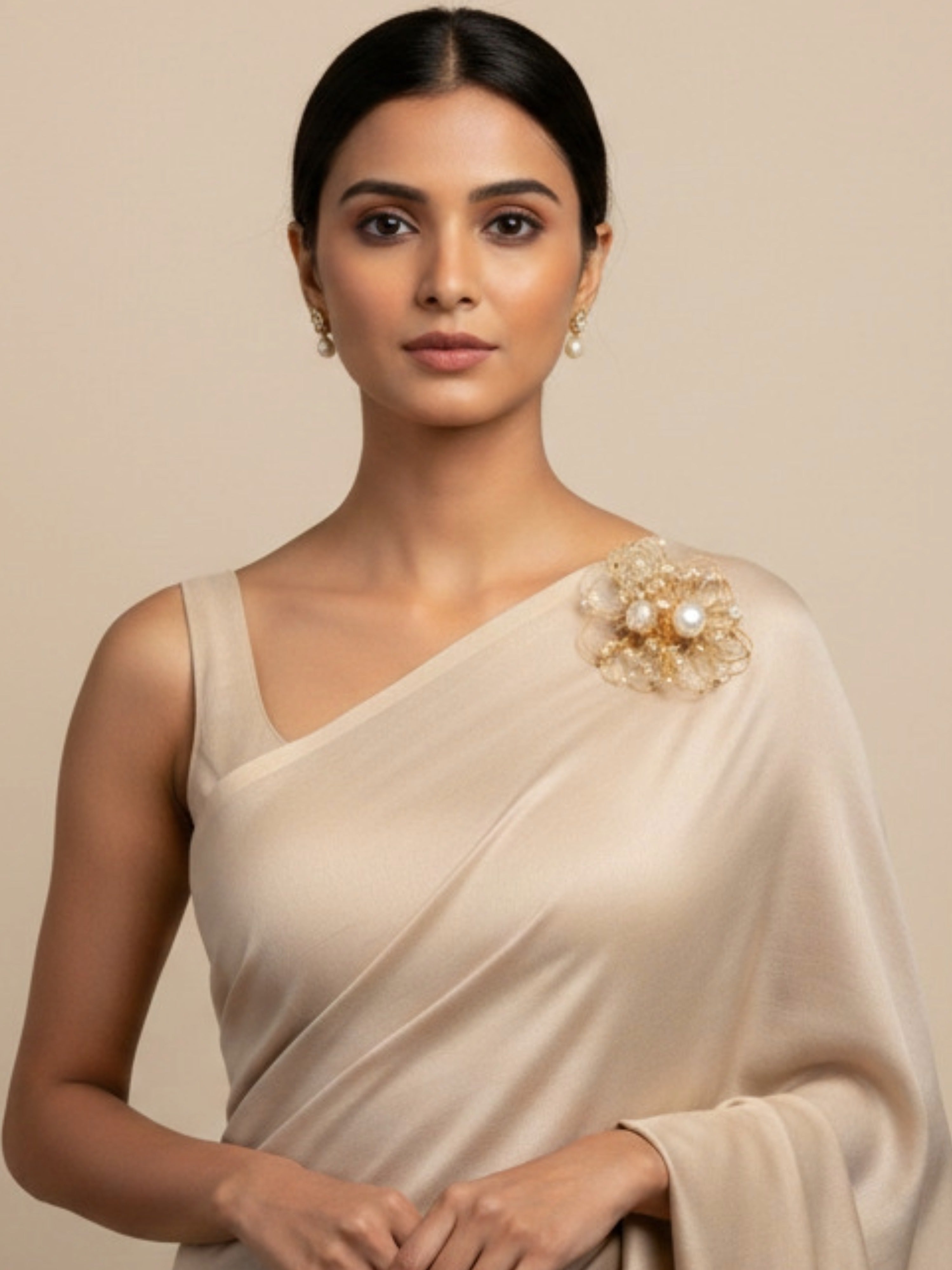 Modern Statement Jewellery Floral Pearl Brooch – Gold-Tone Handcrafted Elegance