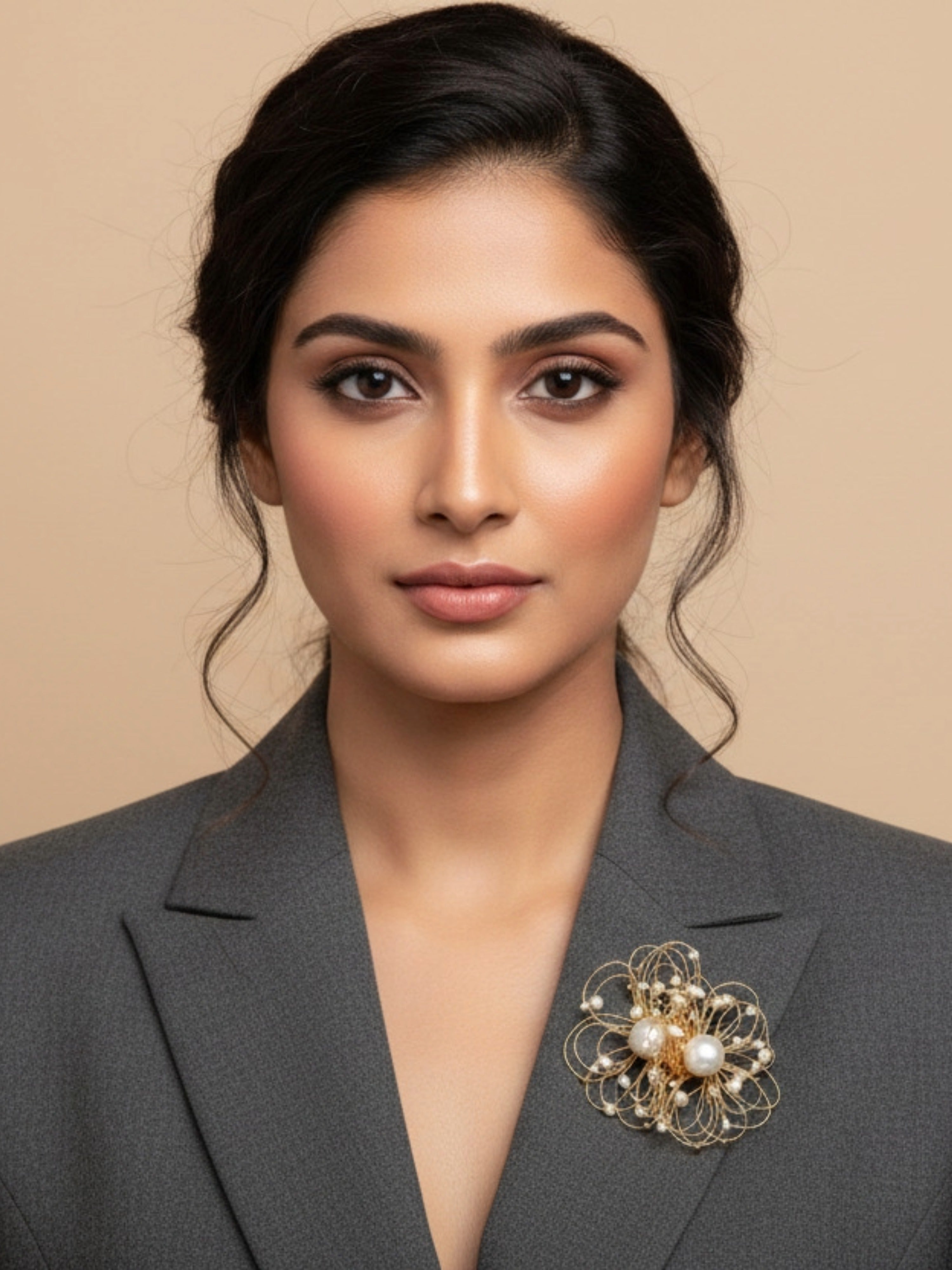Modern Statement Jewellery Floral Pearl Brooch – Gold-Tone Handcrafted Elegance