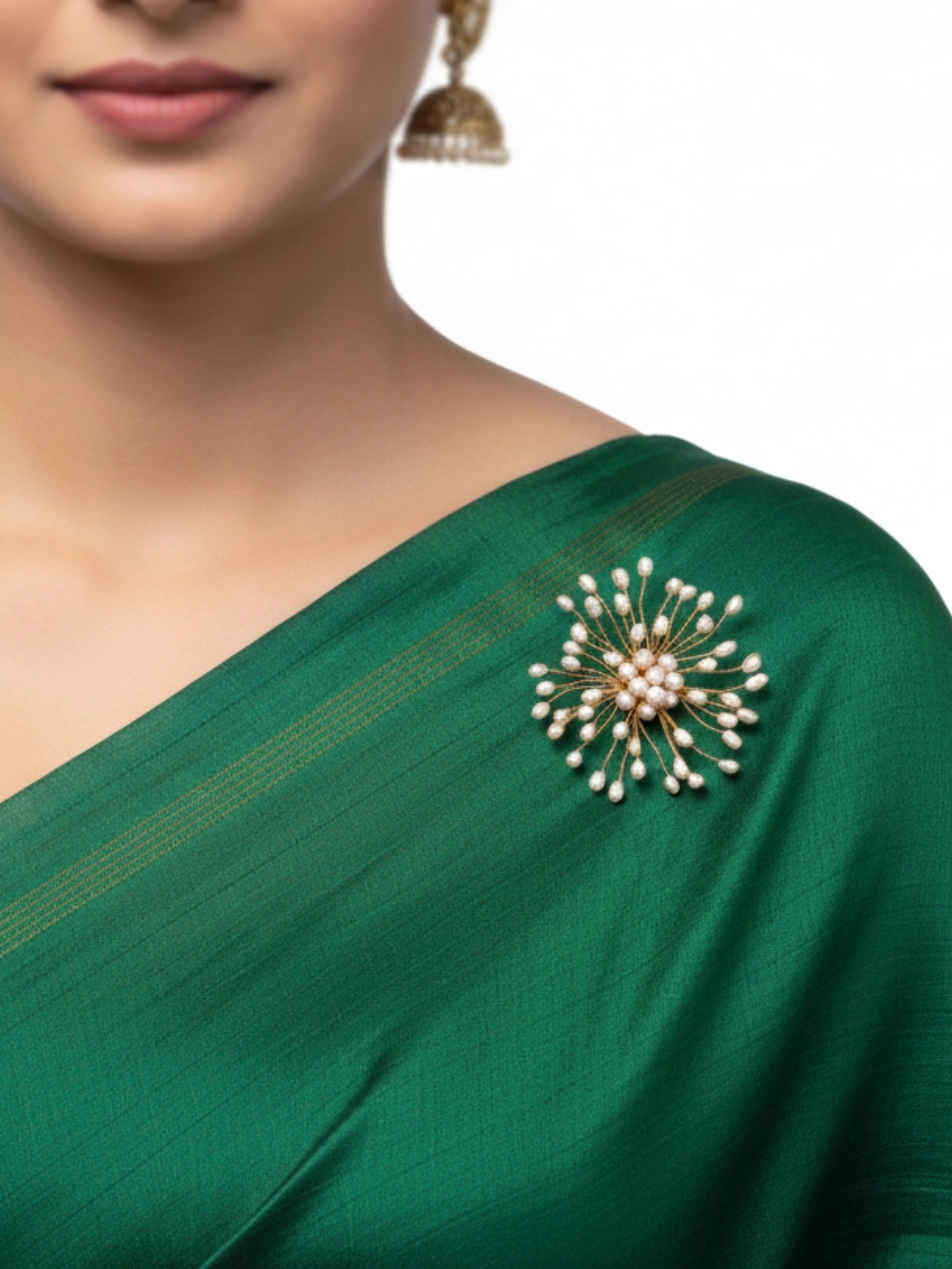 Radiant Statement Jewellery Pearl Dandelion Brooch – Handcrafted Elegant Pin for Blazers, Scarves & Sarees