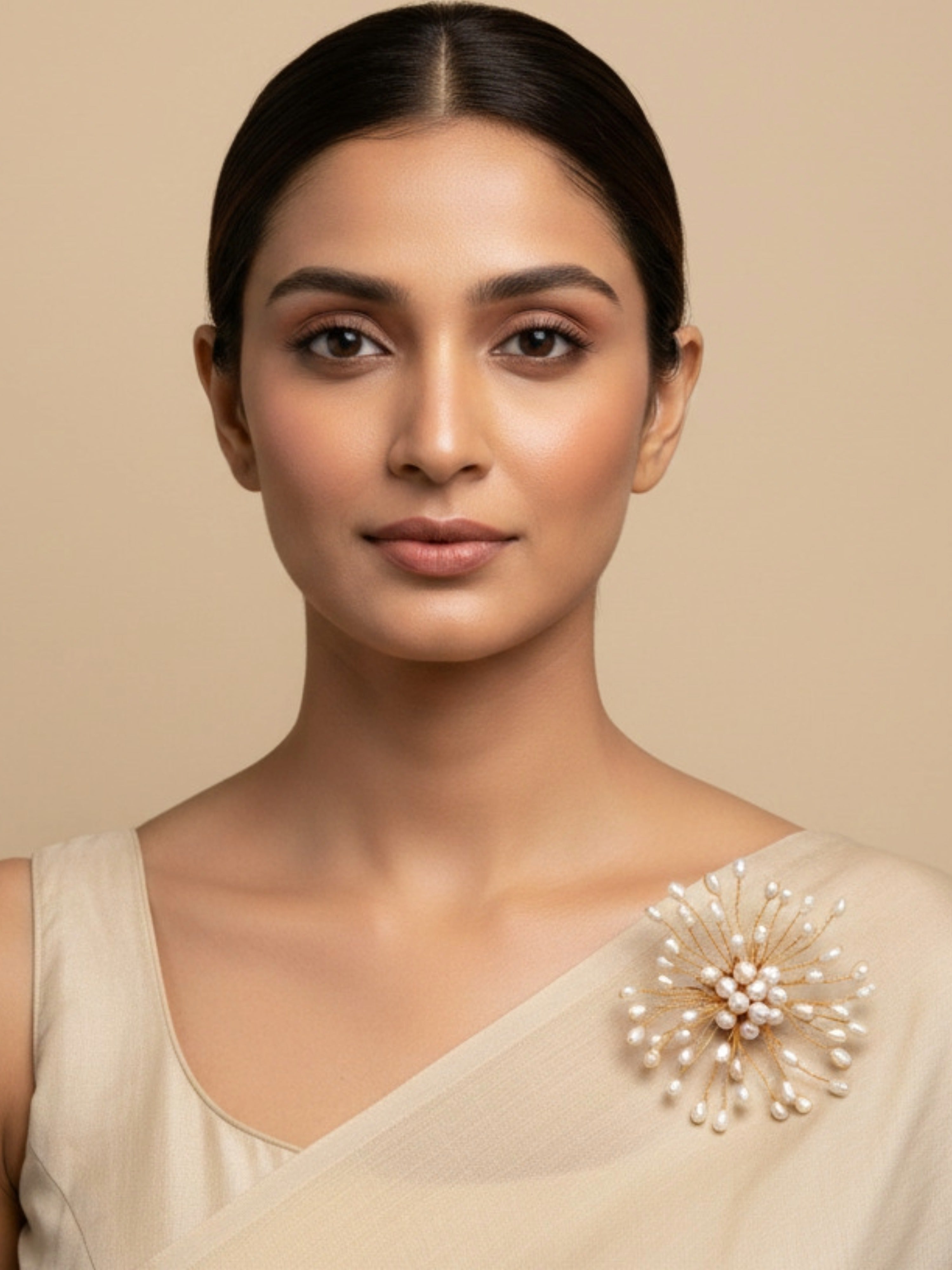 Radiant Statement Jewellery Pearl Dandelion Brooch – Handcrafted Elegant Pin for Blazers, Scarves & Sarees