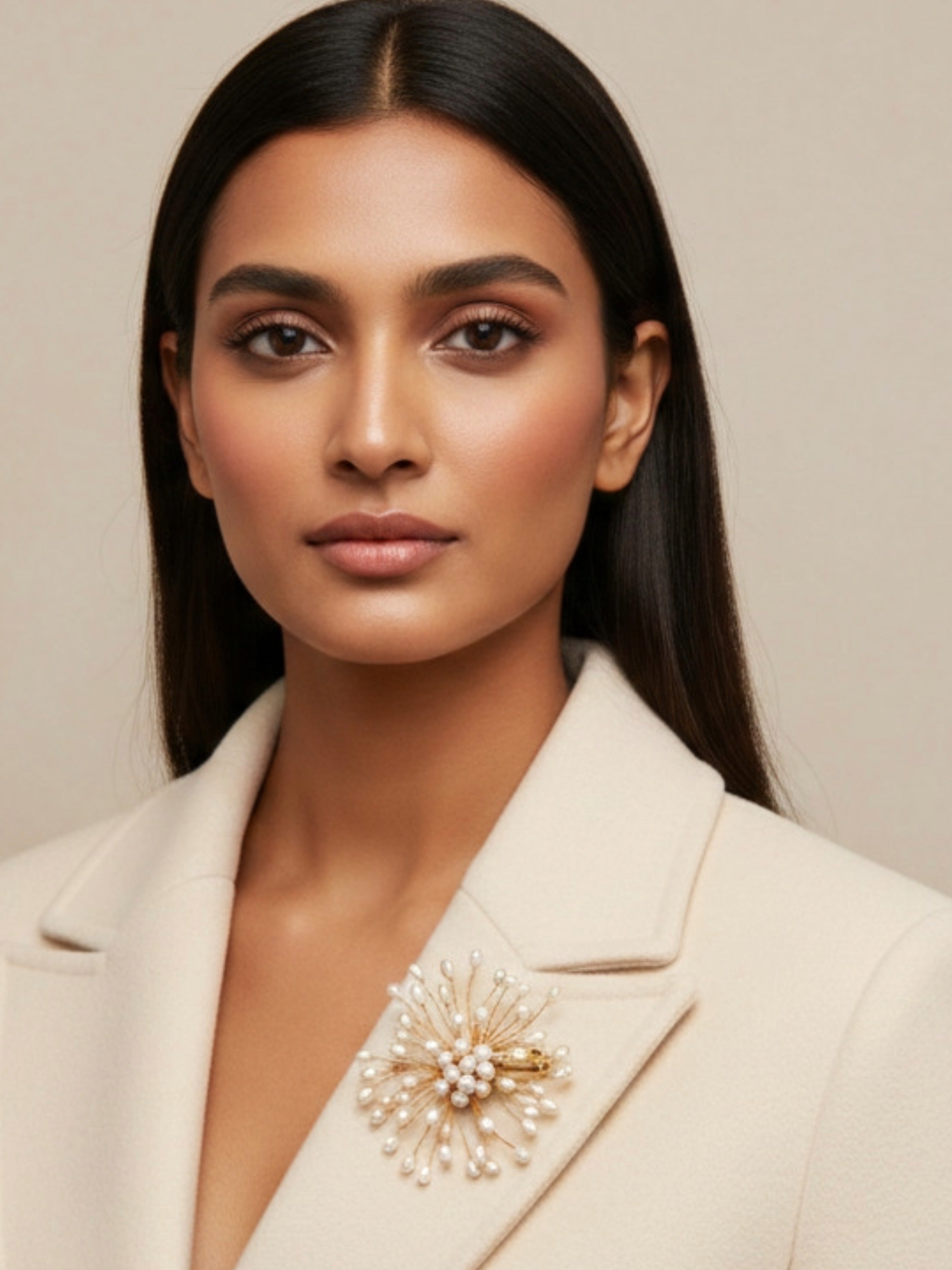Radiant Statement Jewellery Pearl Dandelion Brooch – Handcrafted Elegant Pin for Blazers, Scarves & Sarees