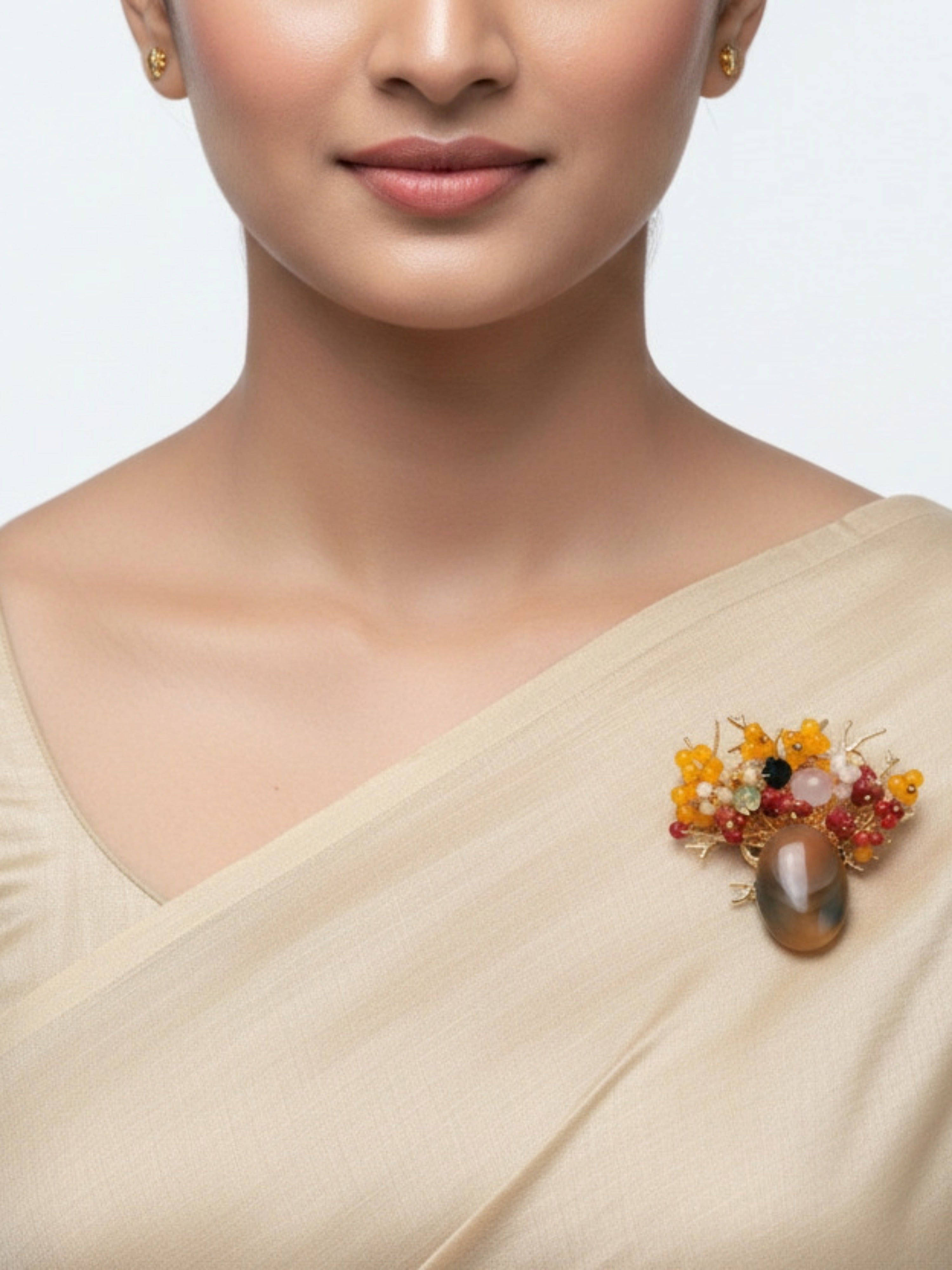 Luxe Statement Jewellery Agate Brooch – Multi-Color Gemstone Pin