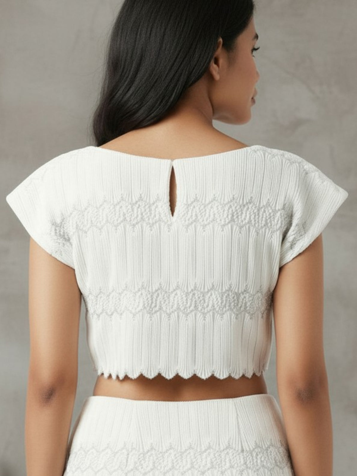 Ivory White Top – Textured Crop Top