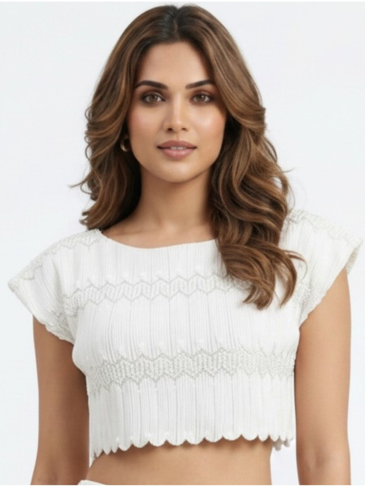 Ivory White Top – Textured Crop Top