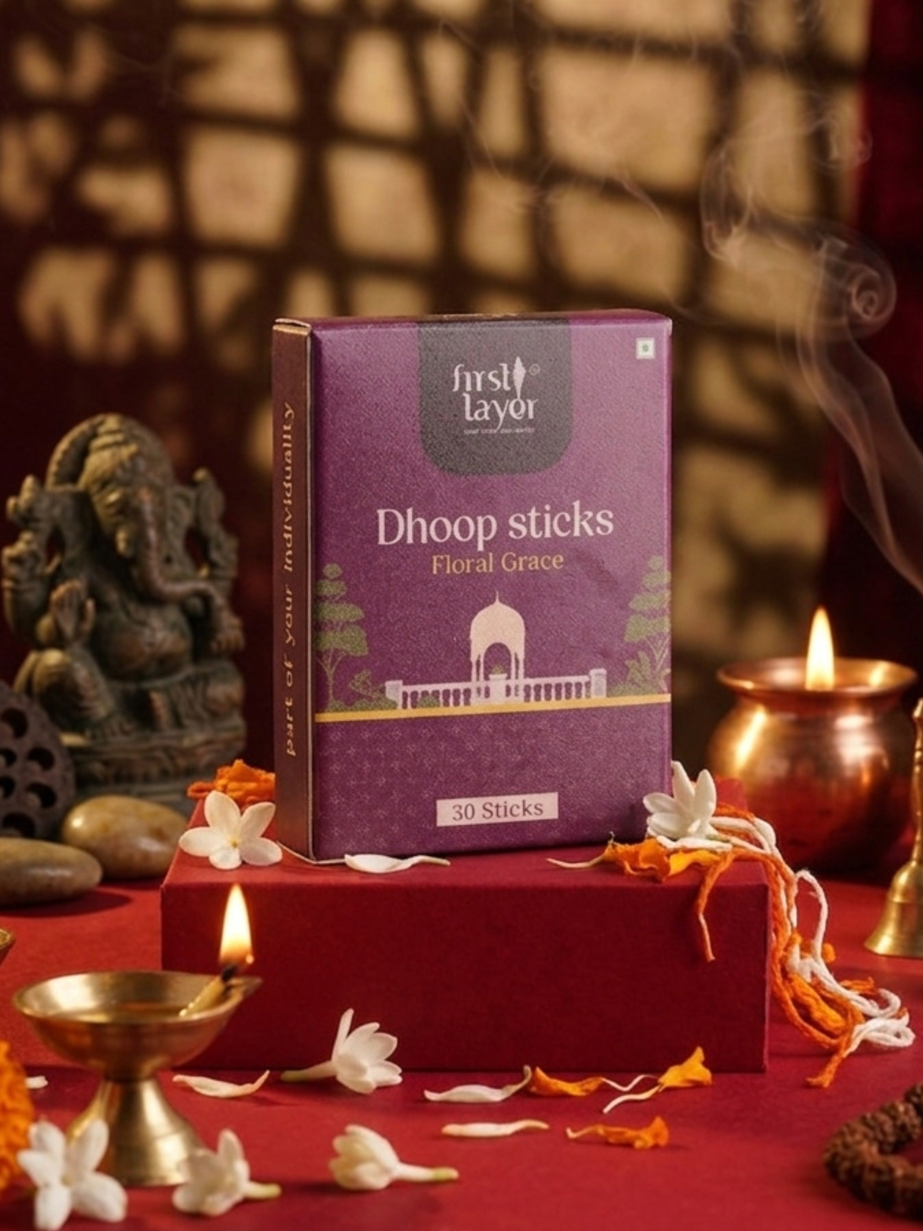 FIRSTLAYER Natural Dhoop Sticks | Herbal Incense for Puja, Meditation & Positive Energy | Long Lasting Fragrance |Floral Grace
