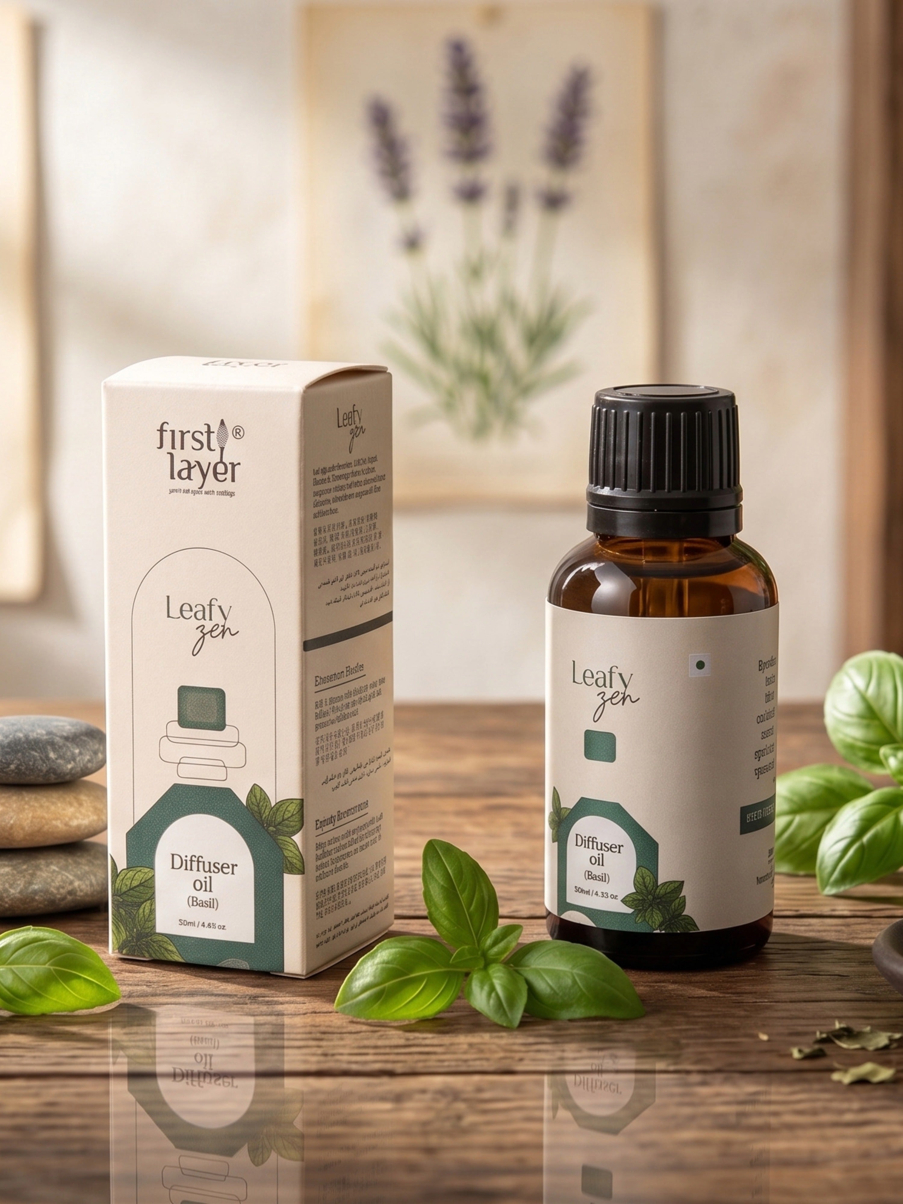 FIRSTLAYER Leafy Zen Diffuser Oil – Basil Essential Oil Blend for Calm, Energy & Home Aromatherapy