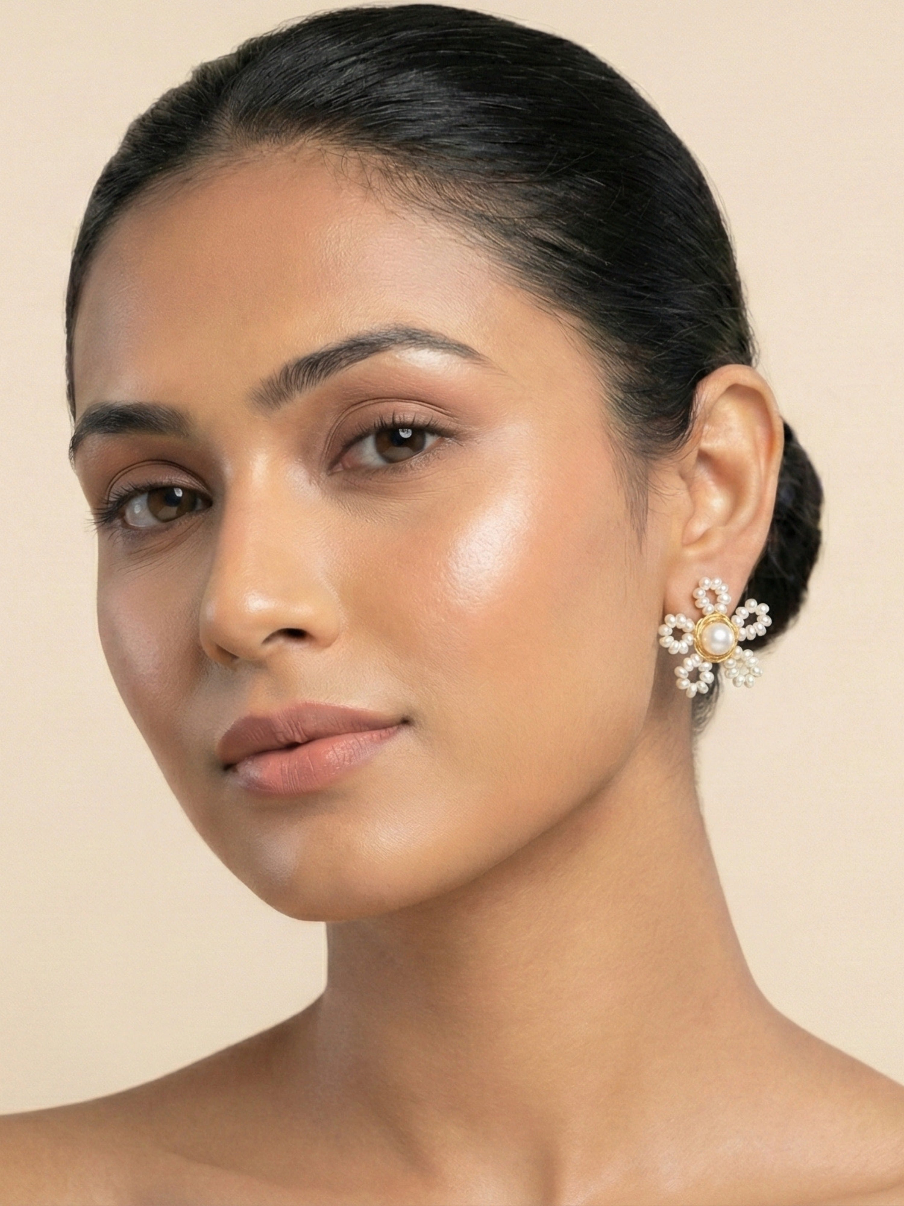 Statement Earrings | White & Gold | Pearl & Stone Design