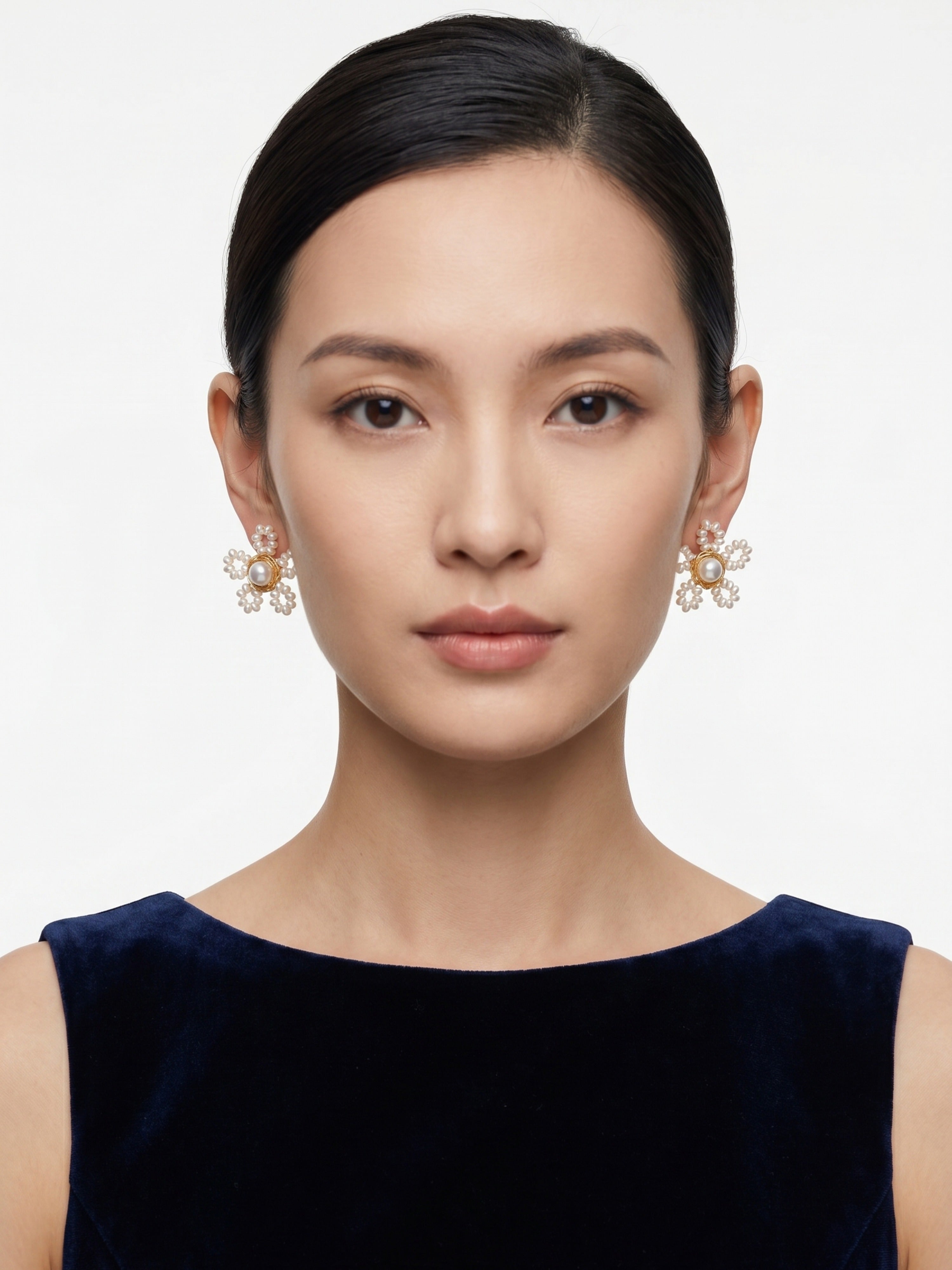 Statement Earrings | White & Gold | Pearl & Stone Design