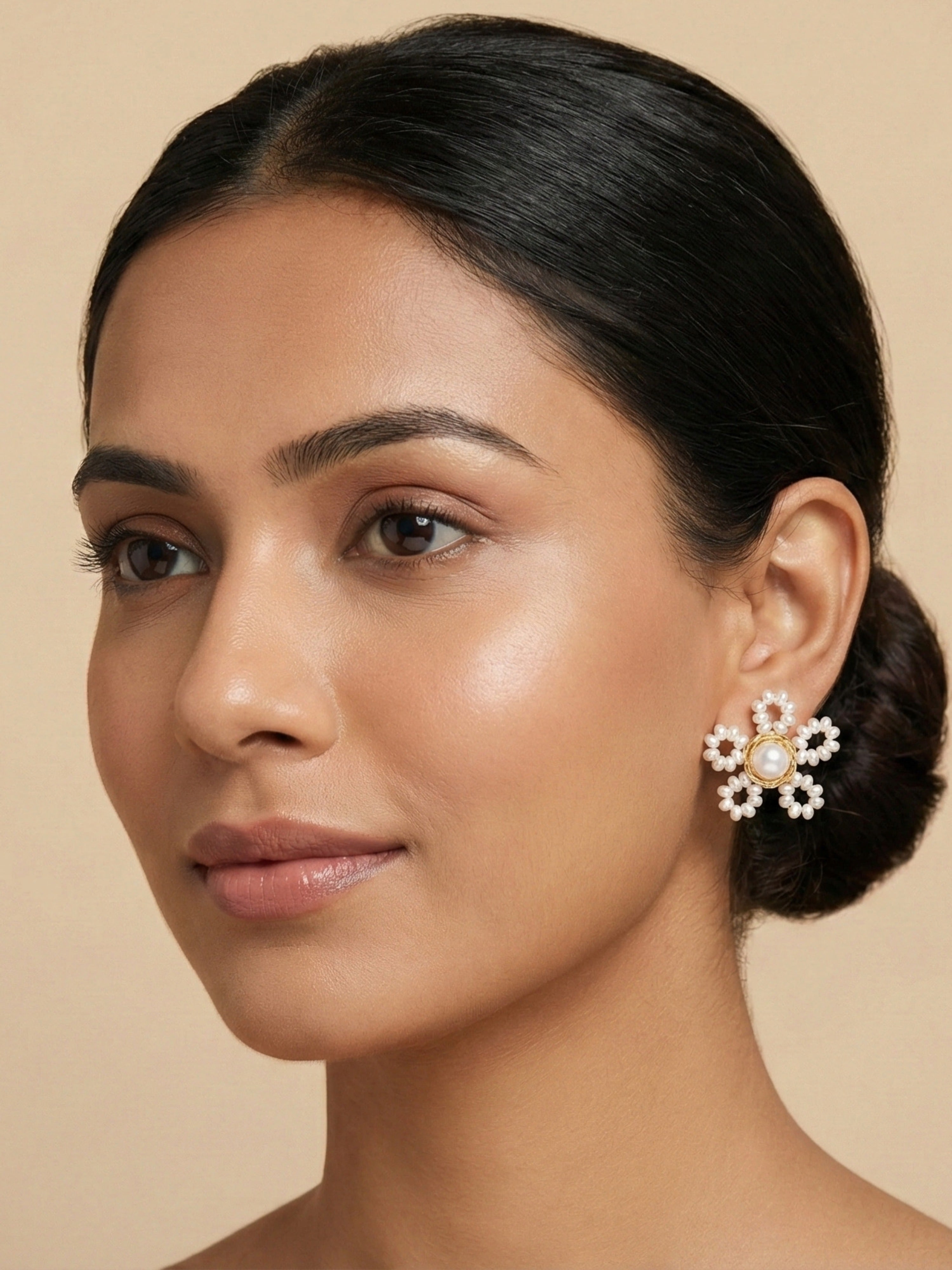 Statement Earrings | White & Gold | Pearl & Stone Design