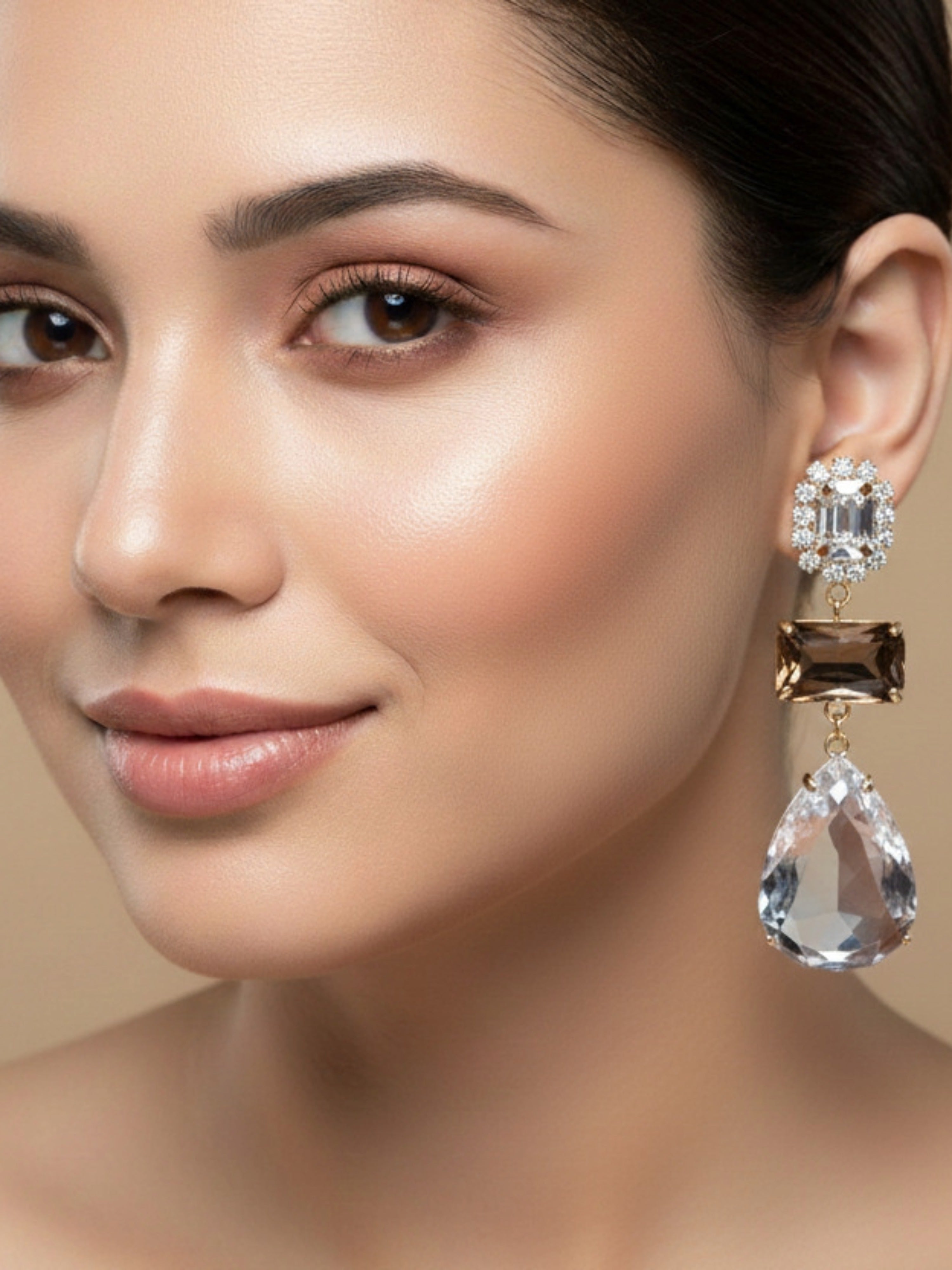 Crystal Drop Earrings | Gold Tone | Statement Party Wear