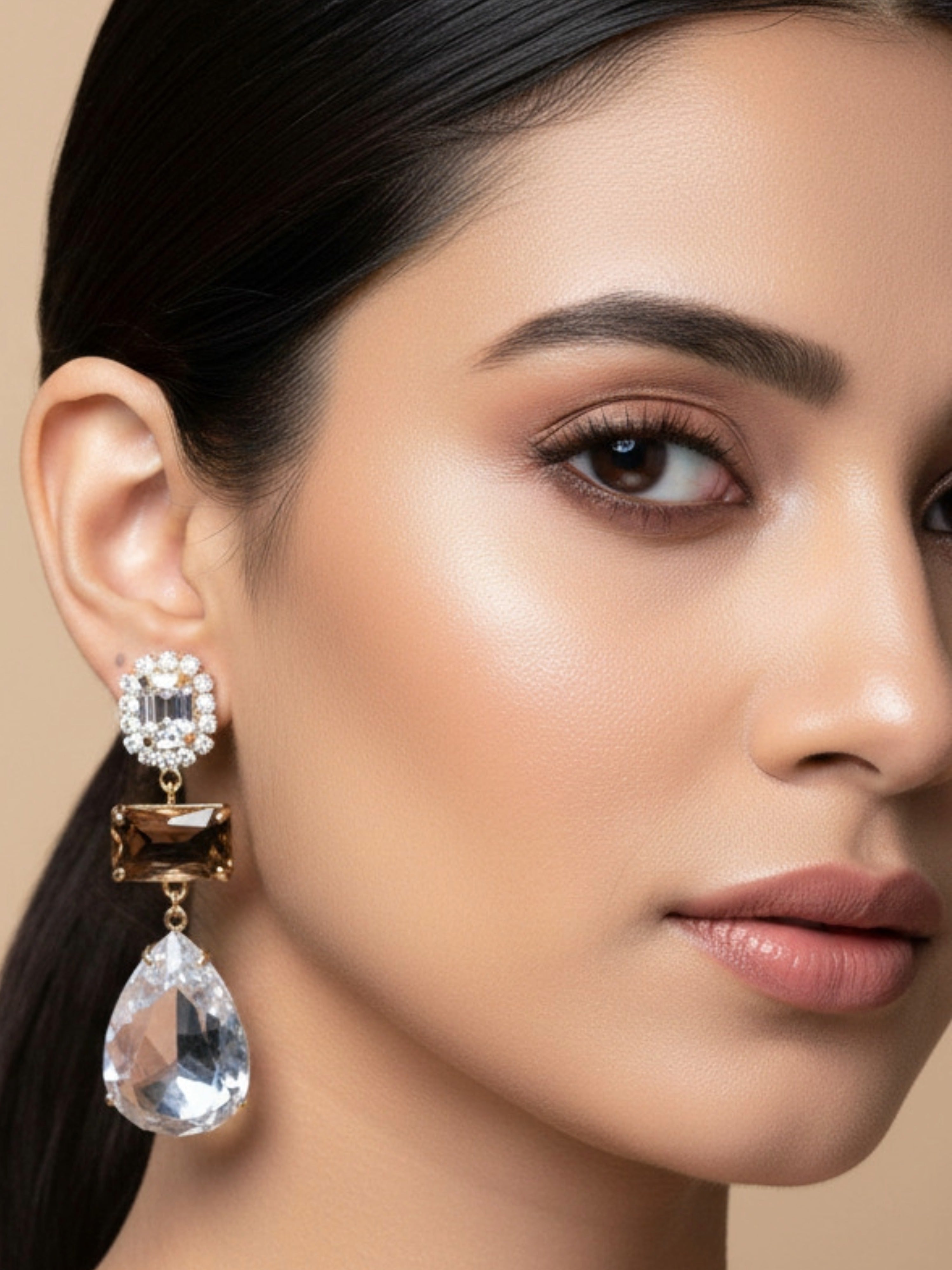 Crystal Drop Earrings | Gold Tone | Statement Party Wear