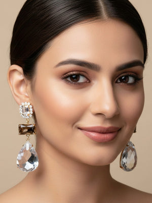 Crystal Drop Earrings | Gold Tone | Statement Party Wear