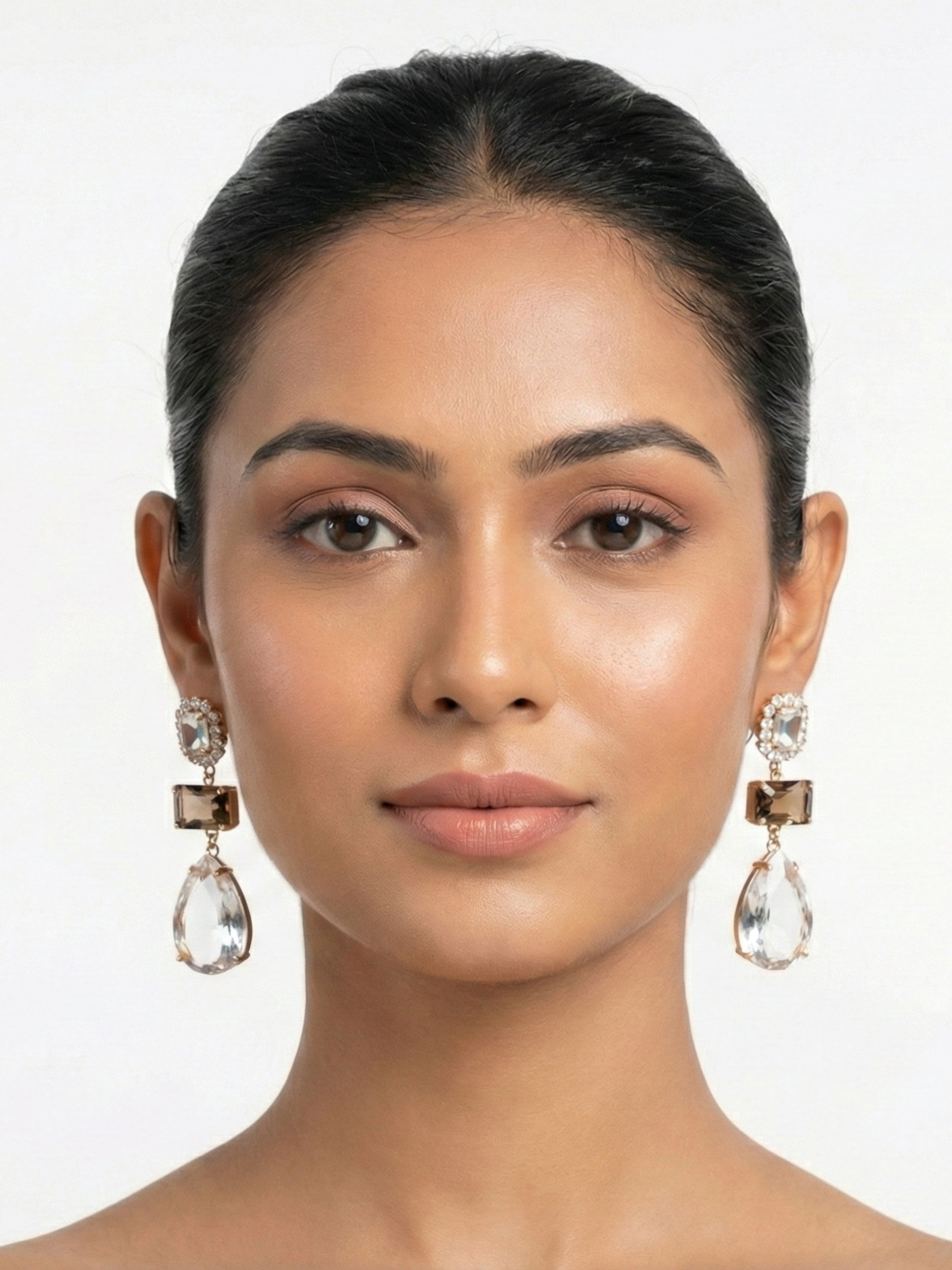 Crystal Drop Earrings | Gold Tone | Statement Party Wear