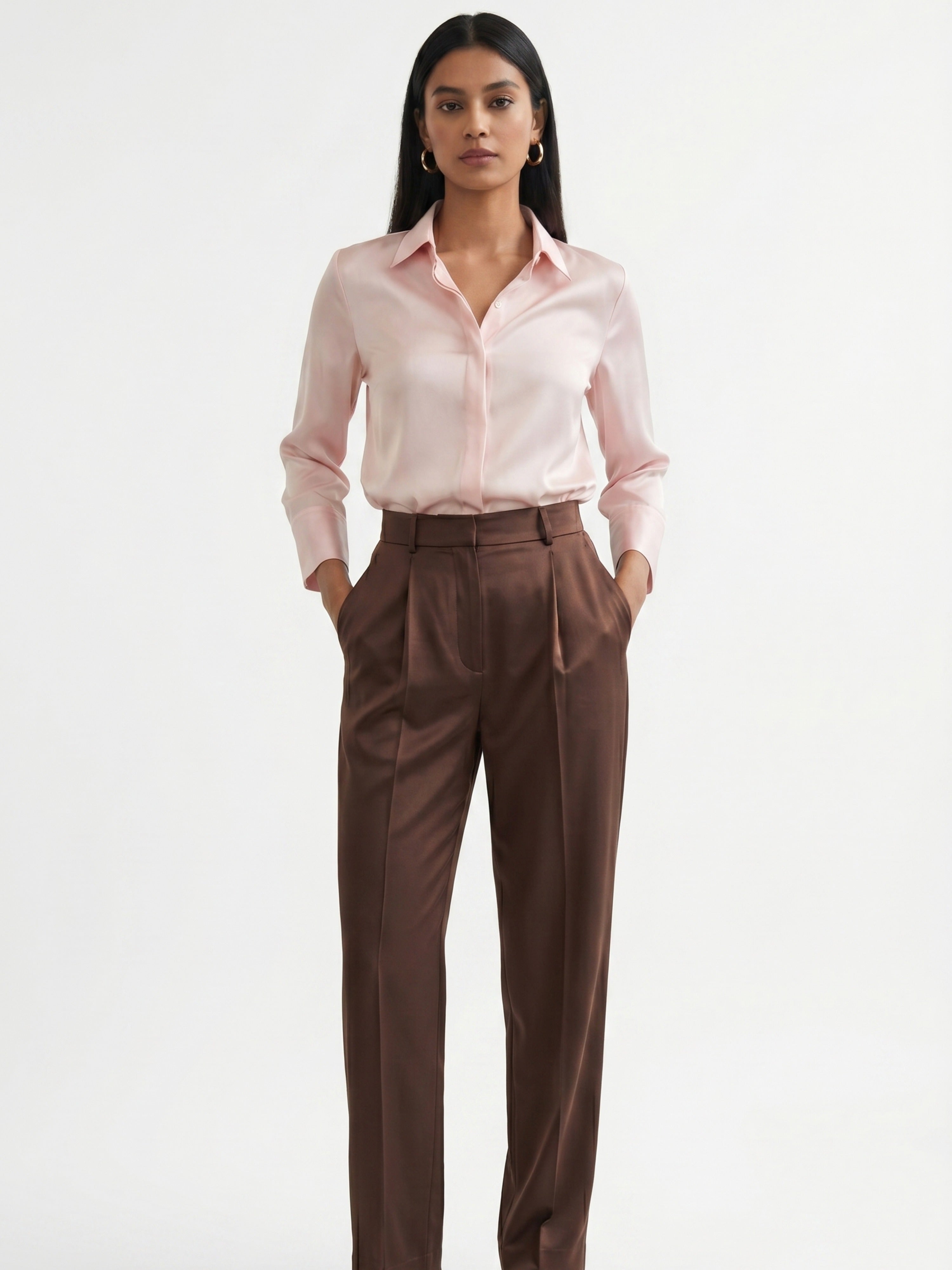 Soft Blush Satin Shirt – Classic Collared Elegant Everyday Top