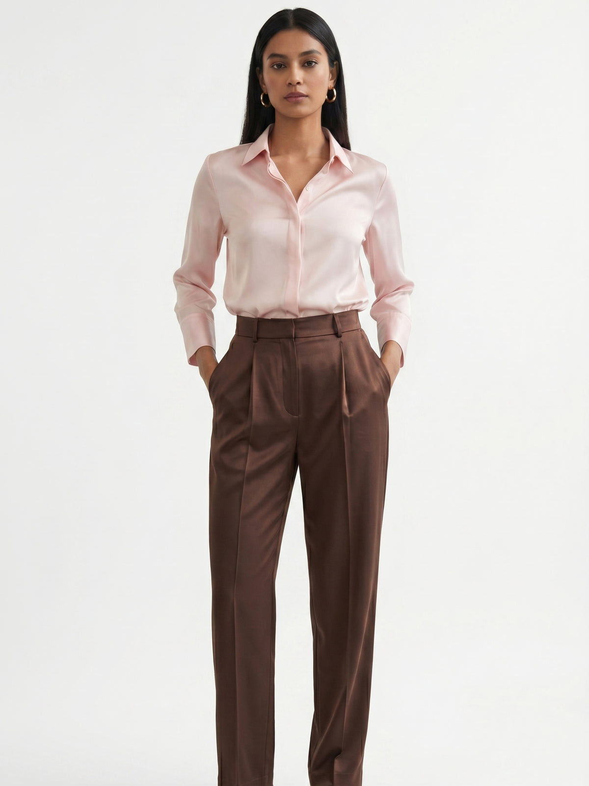 Soft Blush Satin Shirt – Classic Collared Elegant Everyday Top