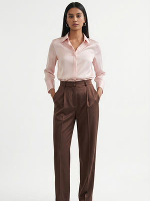 Soft Blush Satin Shirt – Classic Collared Elegant Everyday Top