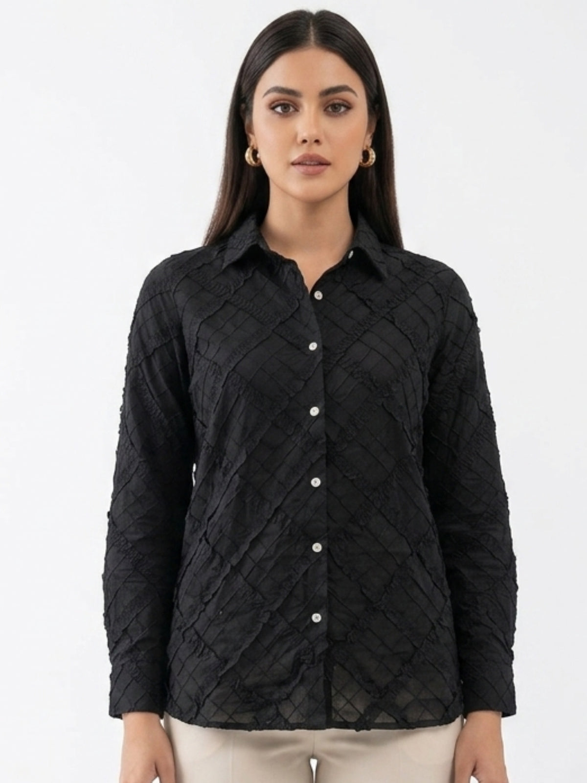 Textured Cotton shirt for women | Modern Monochrome Statement Silhouette