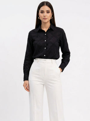Textured Cotton shirt for women | Modern Monochrome Statement Silhouette