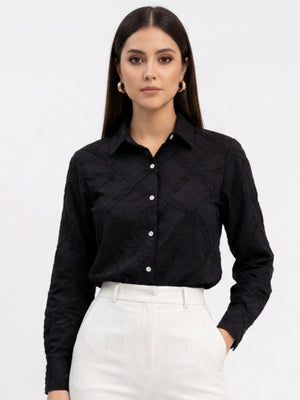 Textured Cotton shirt for women | Modern Monochrome Statement Silhouette