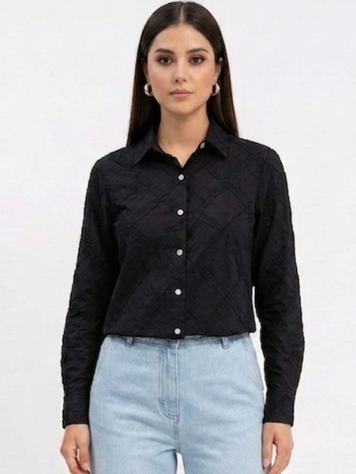 Textured Cotton shirt for women | Modern Monochrome Statement Silhouette
