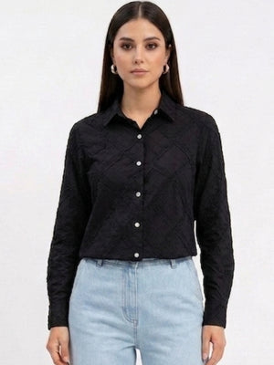 Textured Cotton shirt for women | Modern Monochrome Statement Silhouette