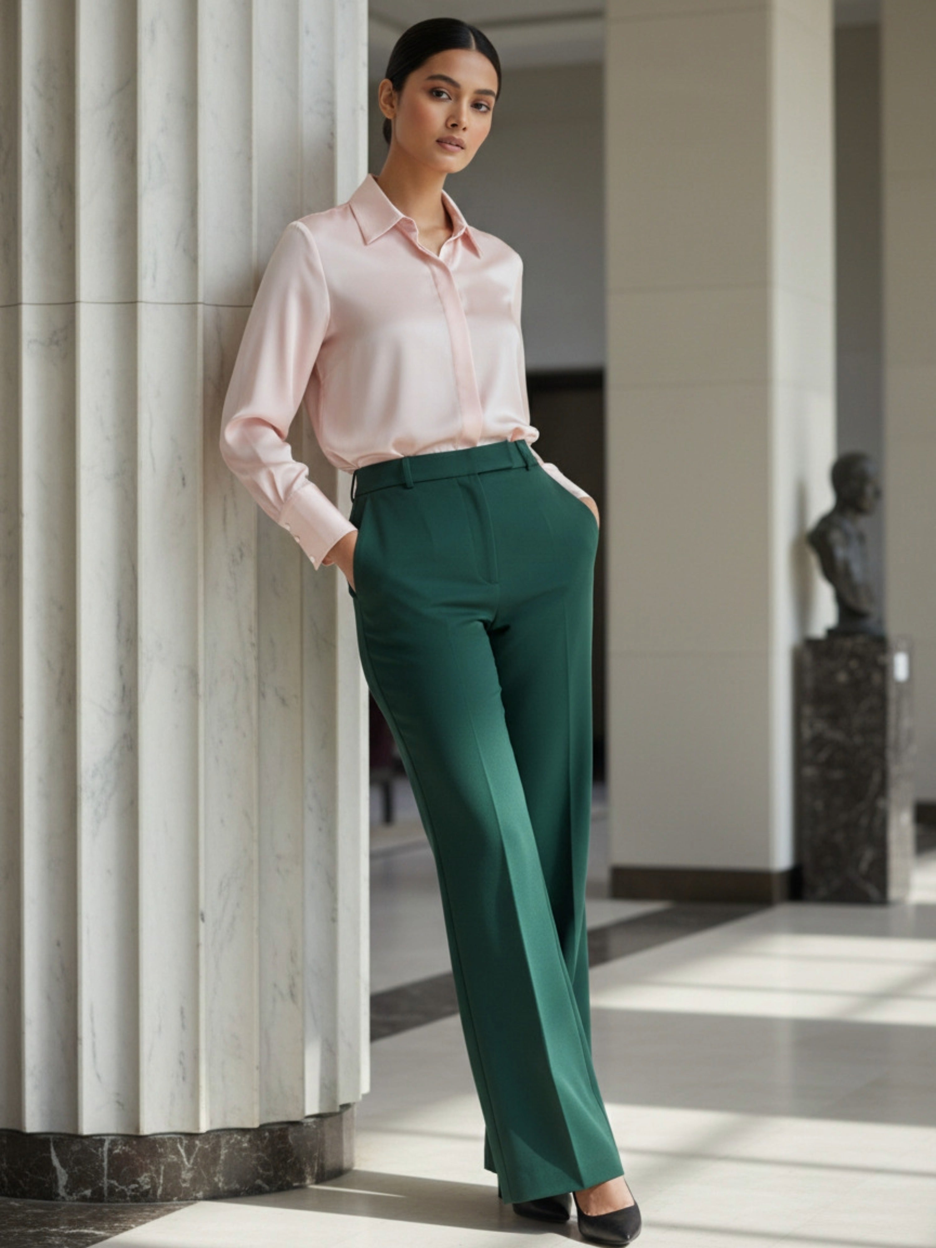 Soft Blush Satin Shirt – Classic Collared Elegant Everyday Top