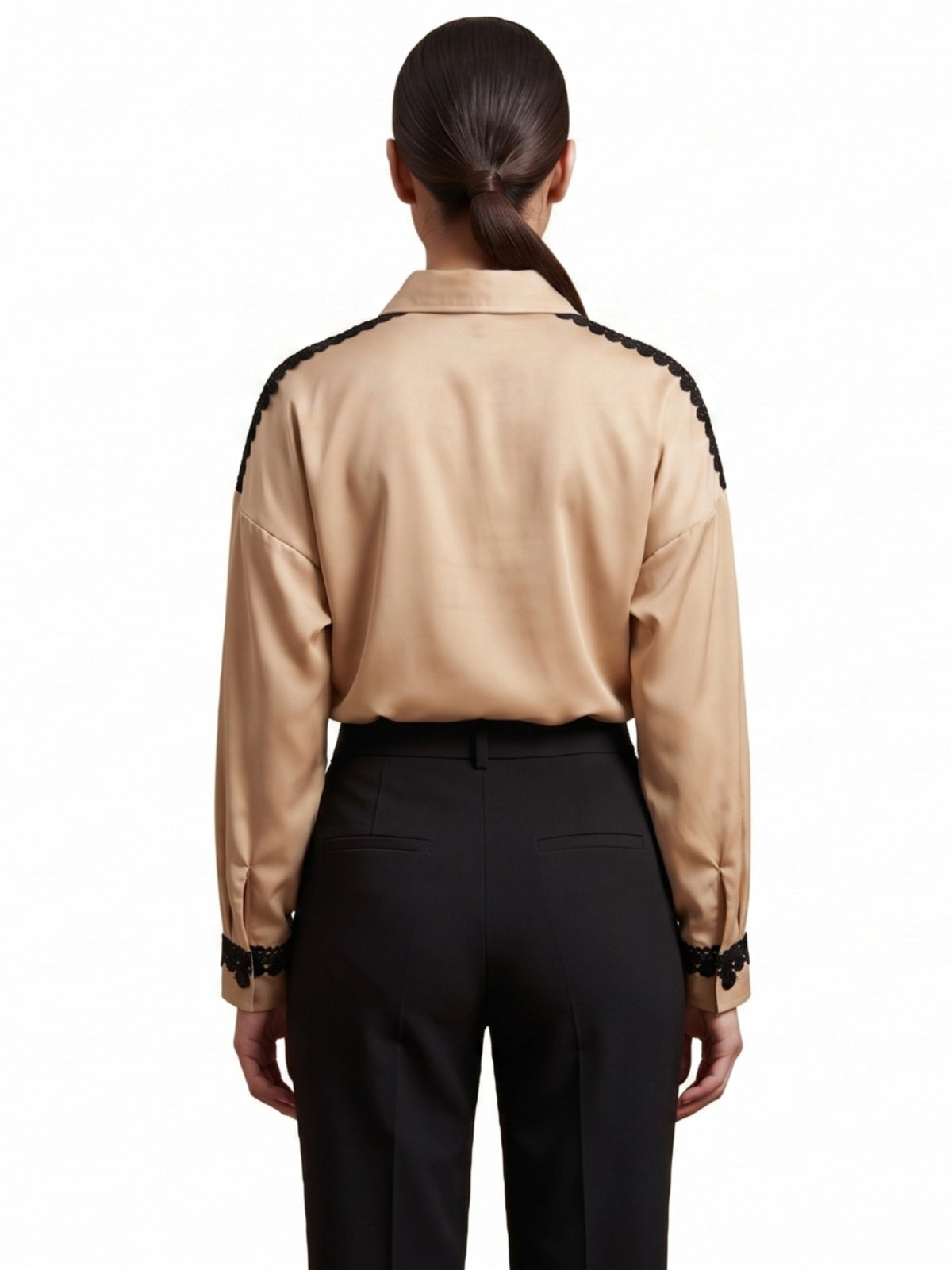 Women Champagne Satin Shirt | Elegant Contrast Detail Statement