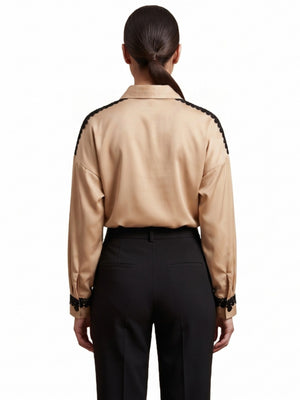 Women Champagne Satin Shirt | Elegant Contrast Detail Statement