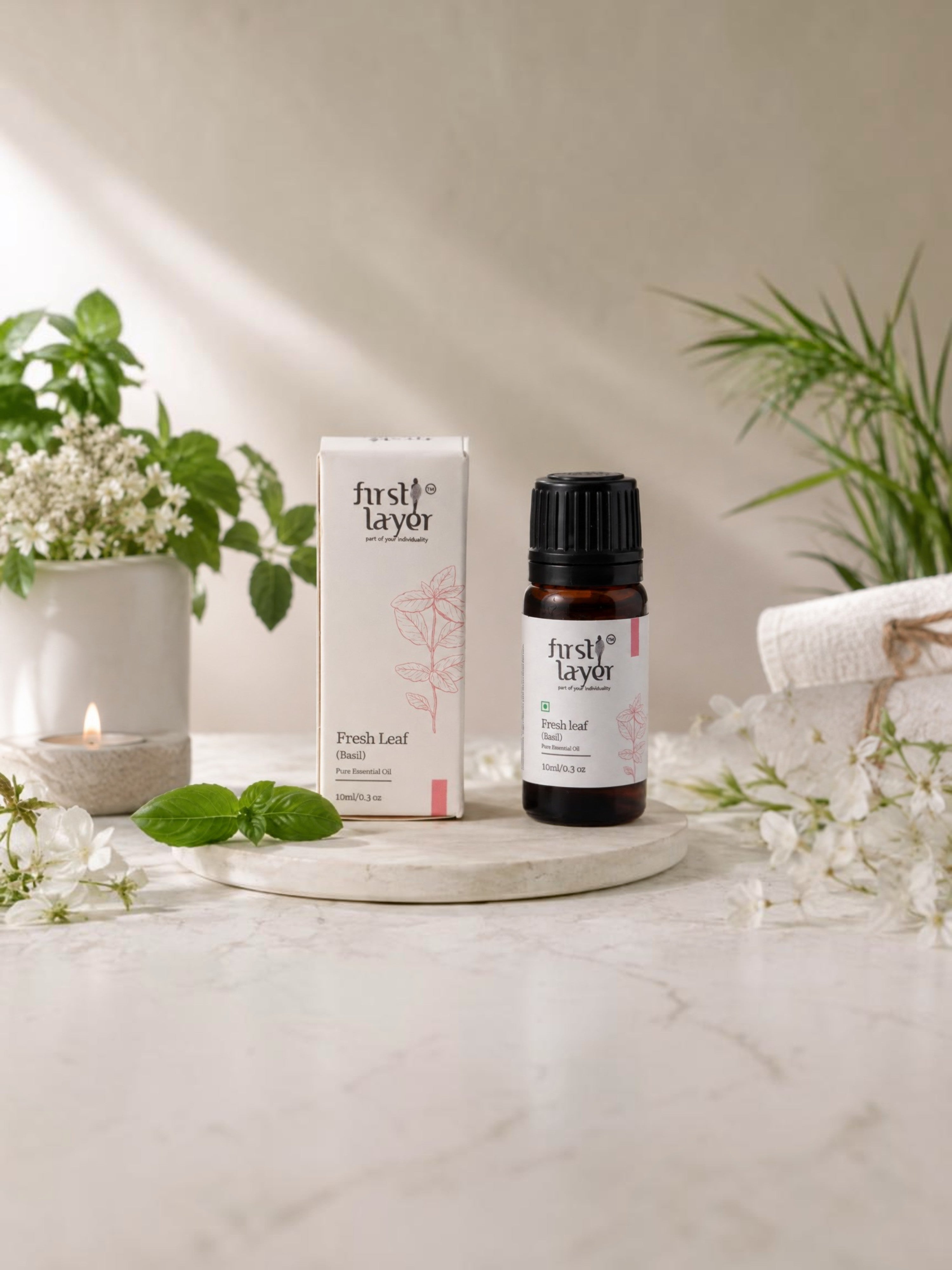FIRSTLAYER Fresh Leaf Essential Oil – Natural (Basil) Herbal Blend for Breathing Support, Stress Relief & Relaxation