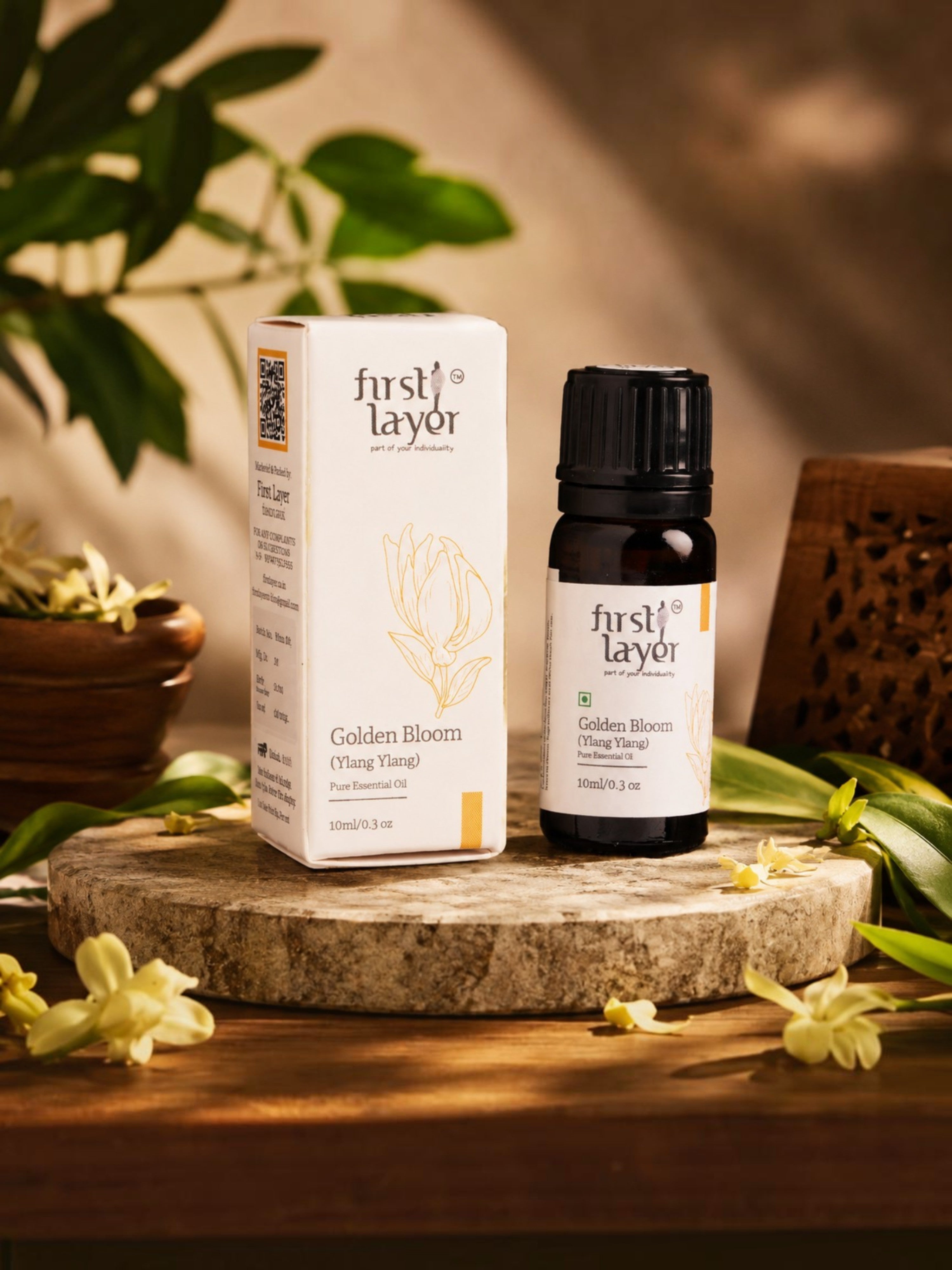 FIRSTLAYER Golden Bloom Essential Oil – Organic (Ylang Ylang) Floral Blend for Relaxation & Long-Lasting Fragrance