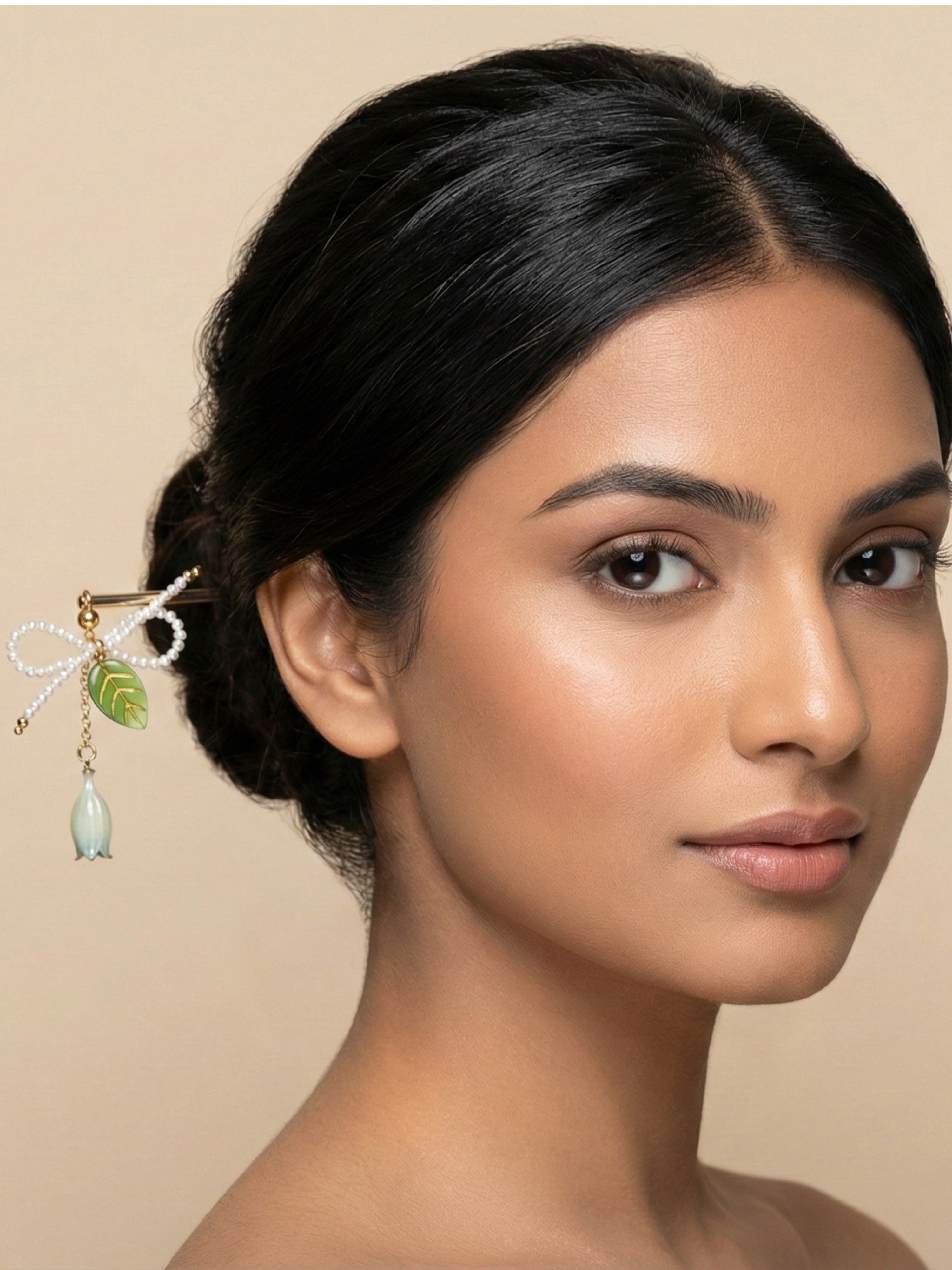 Botanical Pearl Bow Hairstick Statement Jewellery