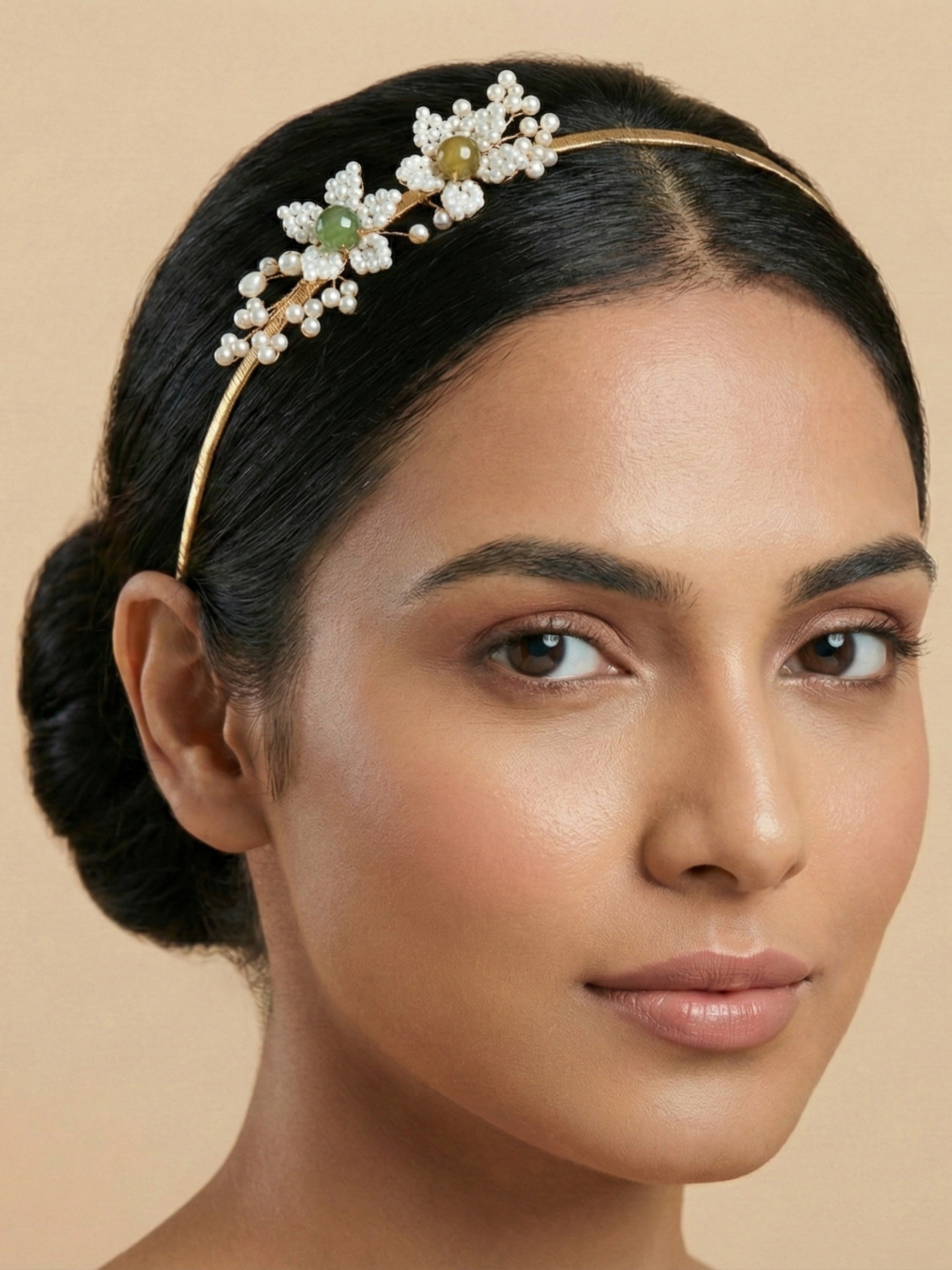 Statement Jewellery Floral Headband – Pearl & Crystal Handcrafted Gold Tone Hair Accessory