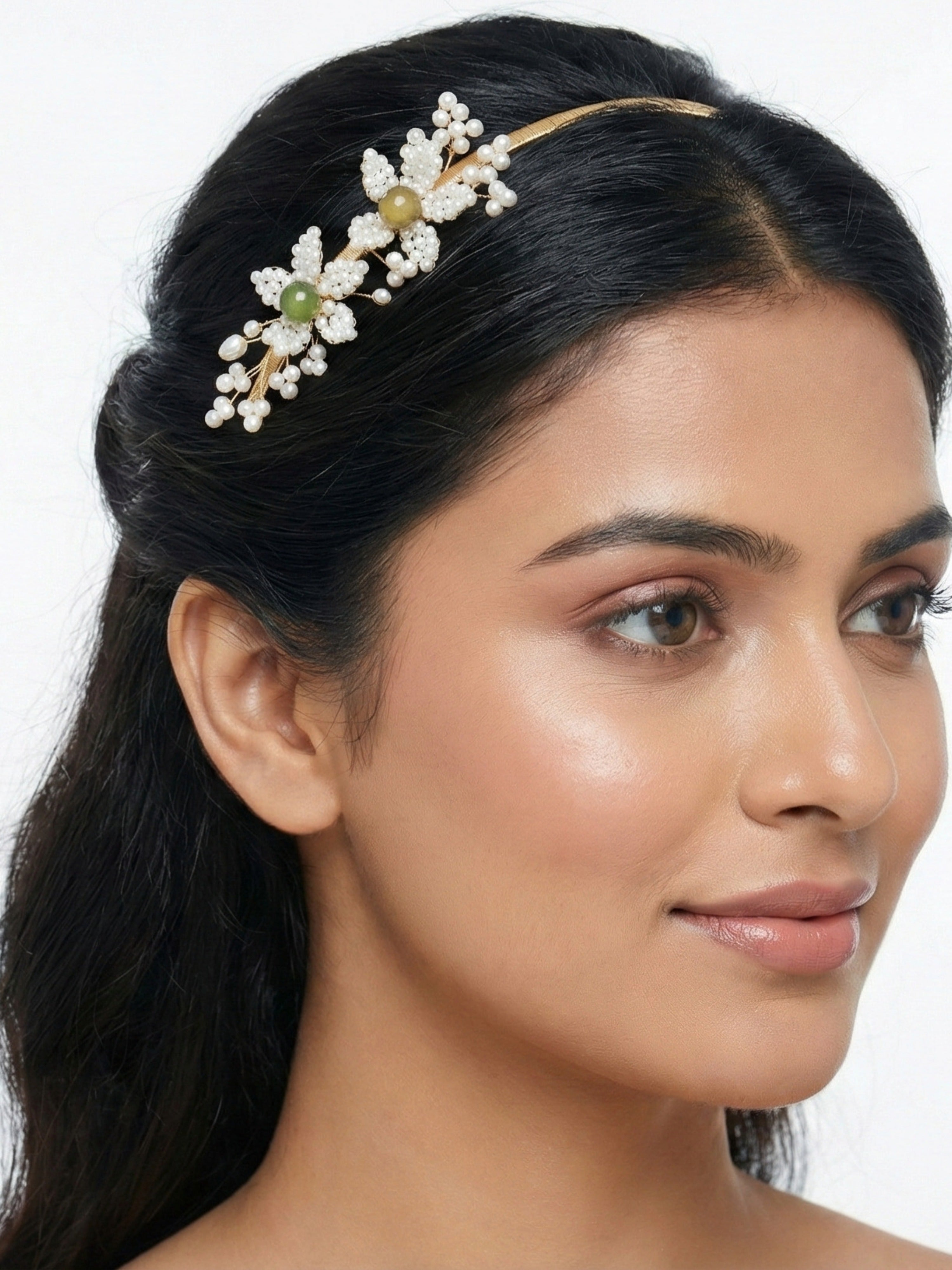 Statement Jewellery Floral Headband – Pearl & Crystal Handcrafted Gold Tone Hair Accessory