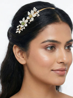 Statement Jewellery Floral Headband – Pearl & Crystal Handcrafted Gold Tone Hair Accessory