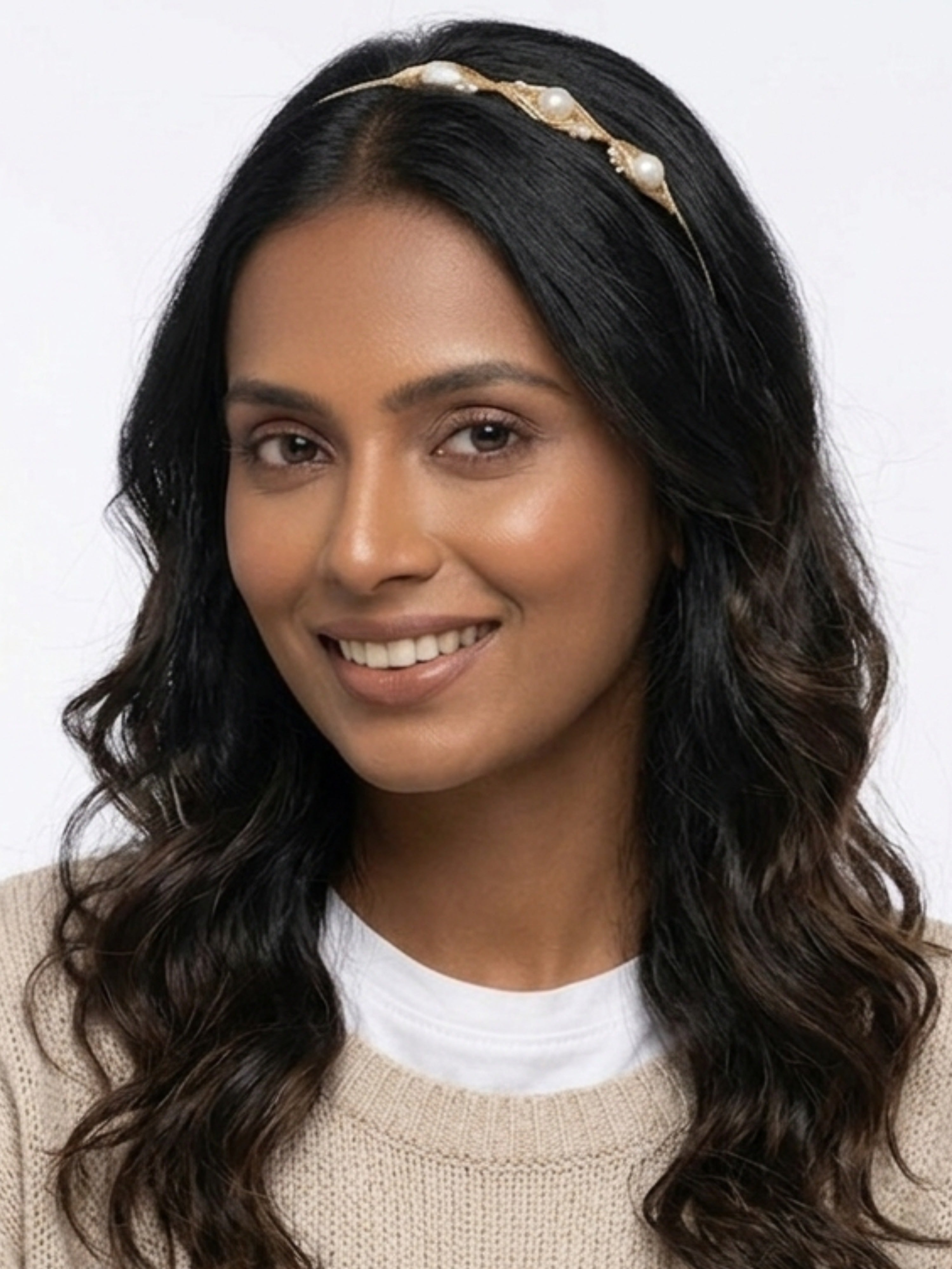 Luxury Pearl Headband Statement Jewellery – Gold Wire Structured Elegant Hair Band