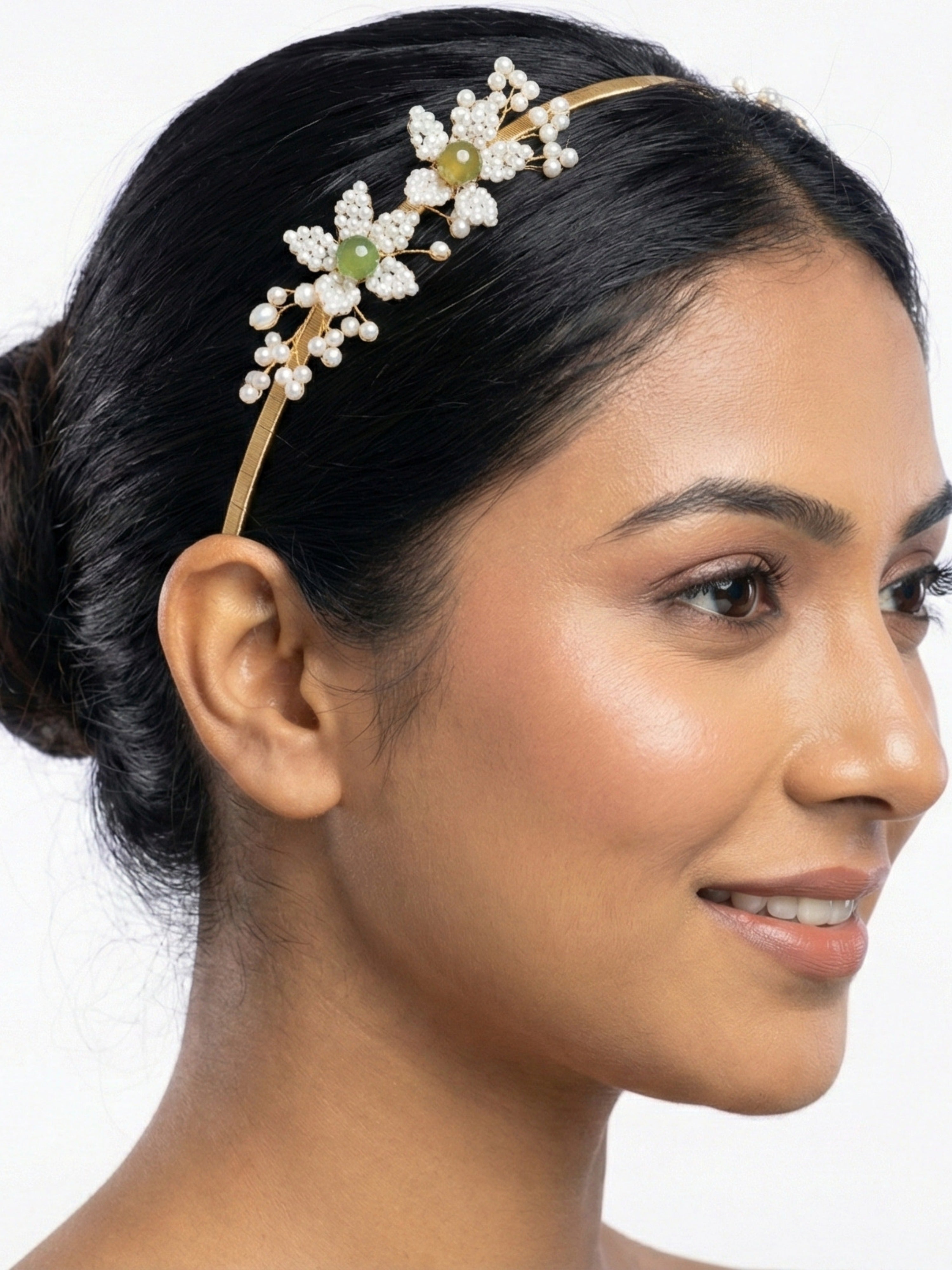Statement Jewellery Floral Headband – Pearl & Crystal Handcrafted Gold Tone Hair Accessory