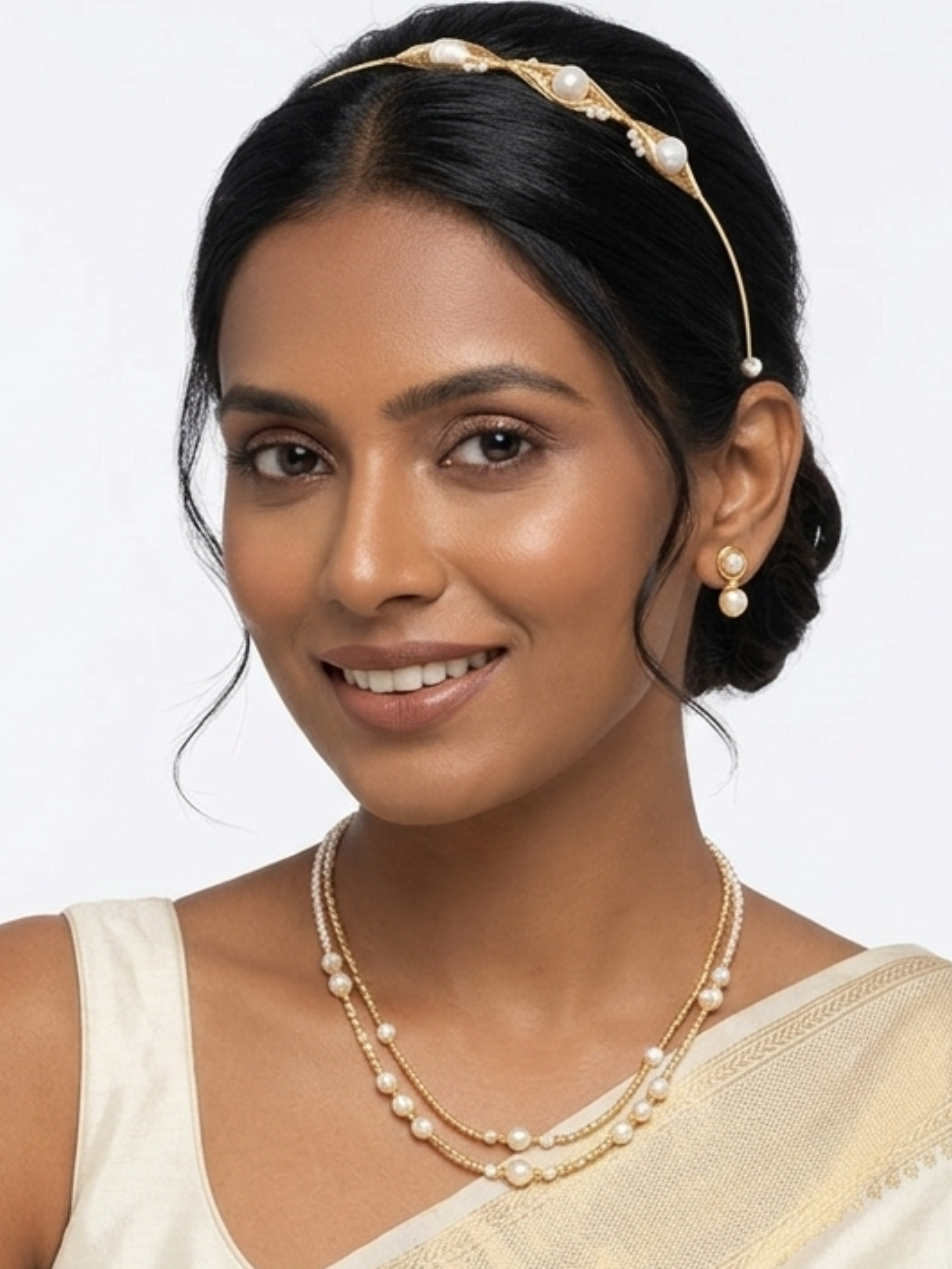 Luxury Pearl Headband Statement Jewellery – Gold Wire Structured Elegant Hair Band