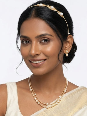 Luxury Pearl Headband Statement Jewellery – Gold Wire Structured Elegant Hair Band