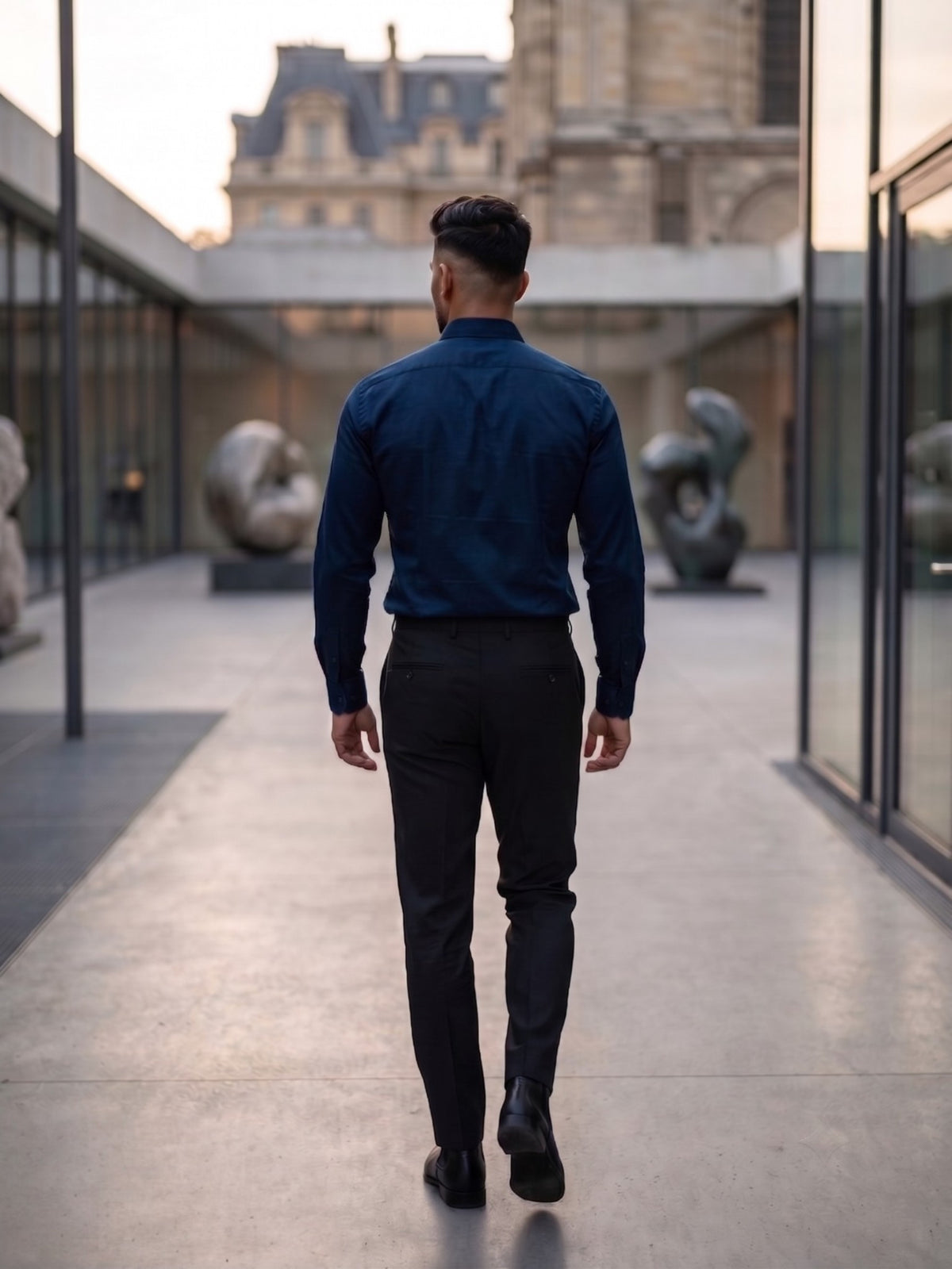 FIRSTLAYER Men's Cotton Blend Formal Shirt | Stretch Fabric | Tailored Fit | Full Sleeve |Blue