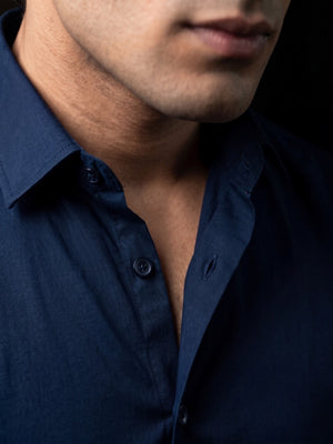 FIRSTLAYER Men's Cotton Blend Formal Shirt | Stretch Fabric | Tailored Fit | Full Sleeve |Blue