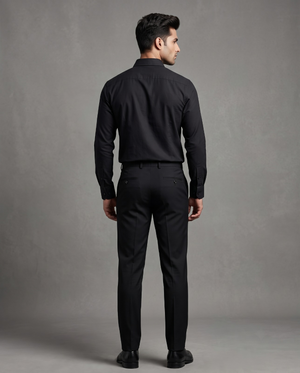 FIRSTLAYER Men's Cotton Blend Formal Shirt | Stretch Fabric | Tailored Fit | Full Sleeve |Black