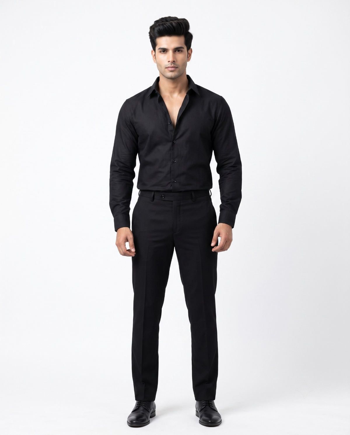FIRSTLAYER Men's Cotton Blend Formal Shirt | Stretch Fabric | Tailored Fit | Full Sleeve |Black